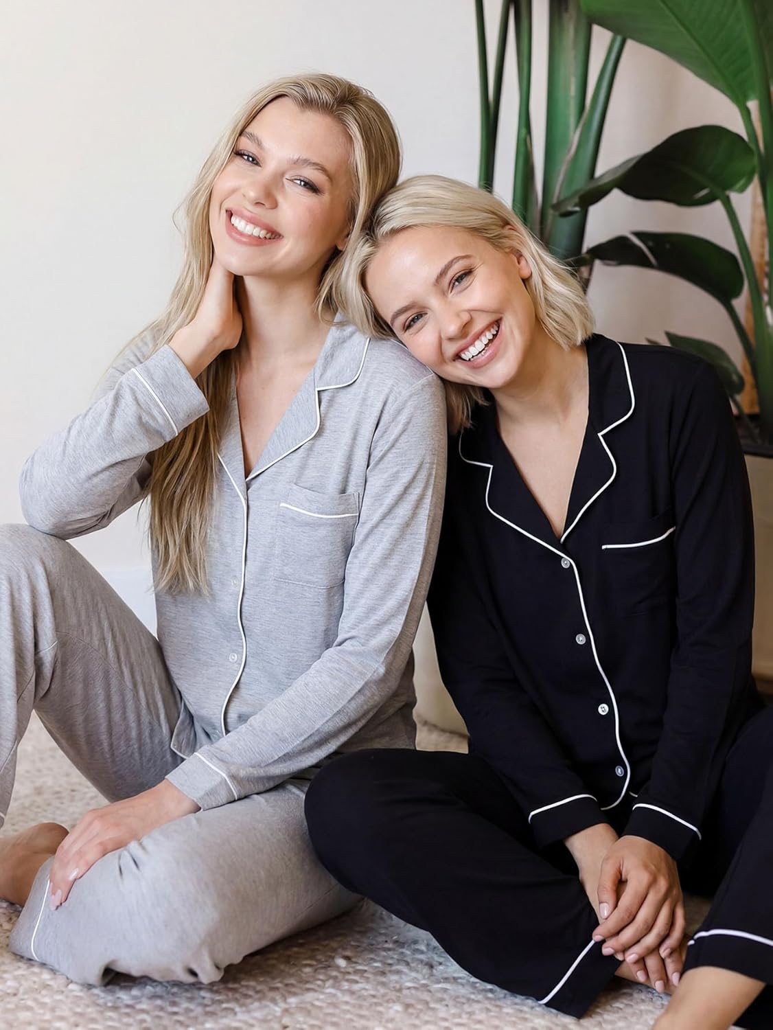 Button Down Pajama Set for Women, 2-Piece Bamboo Rayon Long Sleeve Pjs, Loose Fit Loungewear Sleepwear - Image 4