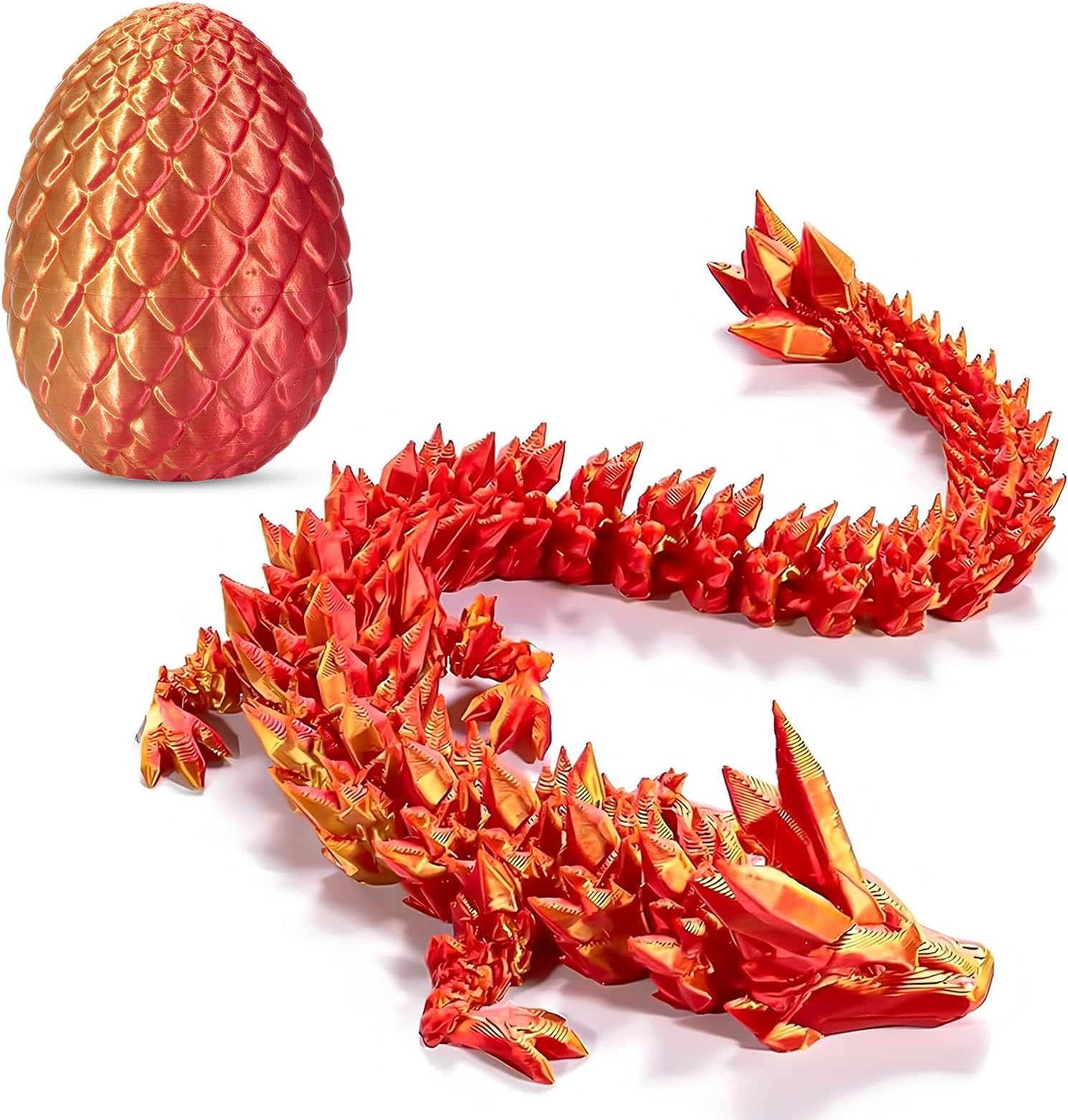 Pack of 2 Dragon Egg, 3D Printed Dragon Egg, 3D Printed Dragon 22 cm Design Movable, Mysterious Dragon Toy, Realistic, Colourful (Red/Gold)