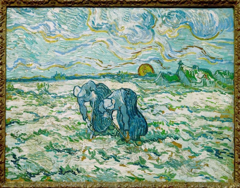 Poster Van Gogh Deux paysannes creusant pour une décoration de chambre apaisante