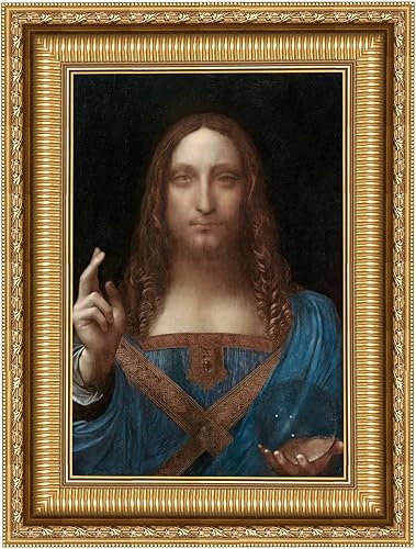 ELITEART - Salvator Mundi por Leonardo Da Vinci Reproducción de pintura al óleo Giclée Wall Art Impresiones en lienzo tamaño enmarcado 34 x 25
