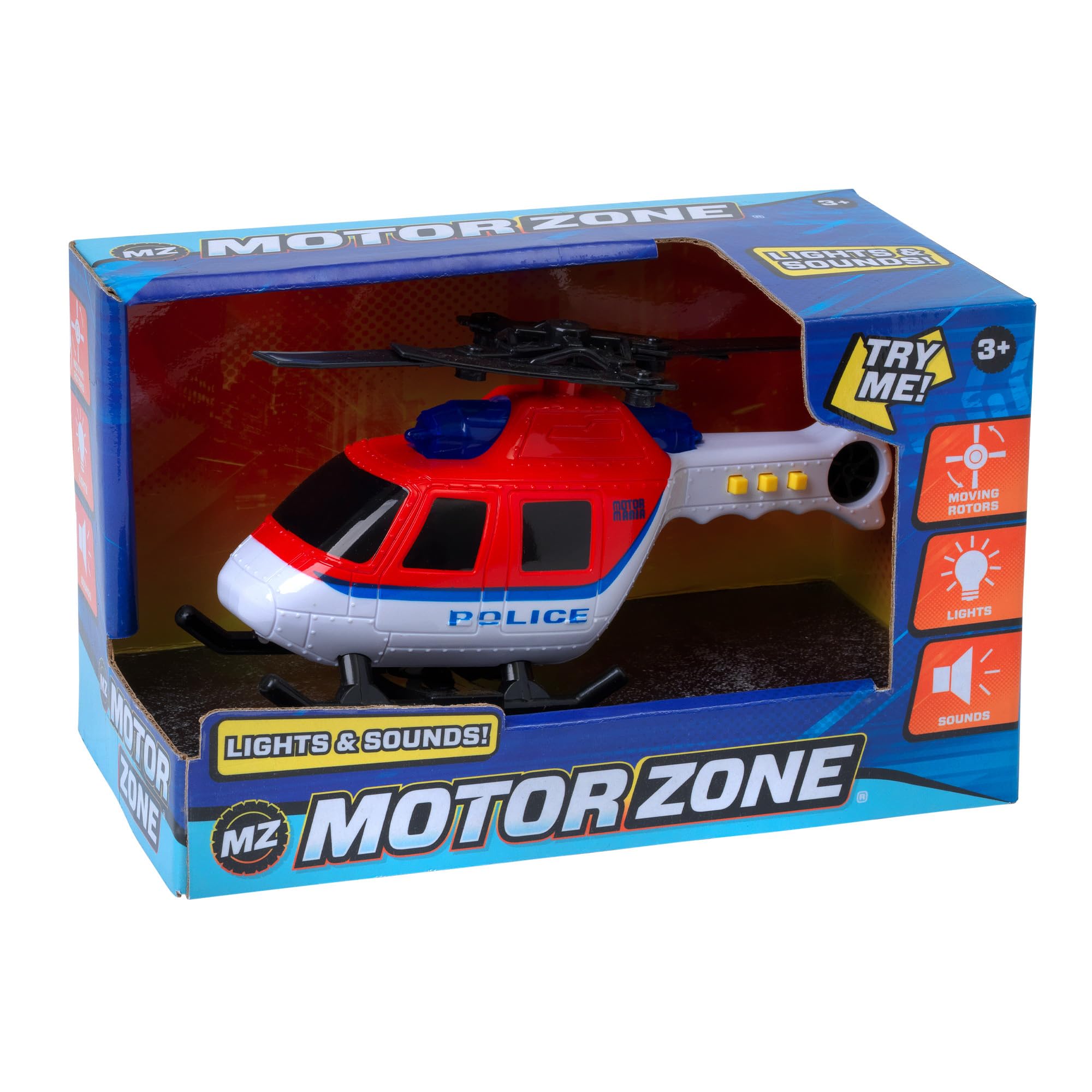Motor Zone John Adams | 18.5cm Helicopter with lights and sound | Kids' Play Emergency Vehicles | Batteries included | Ages 3+