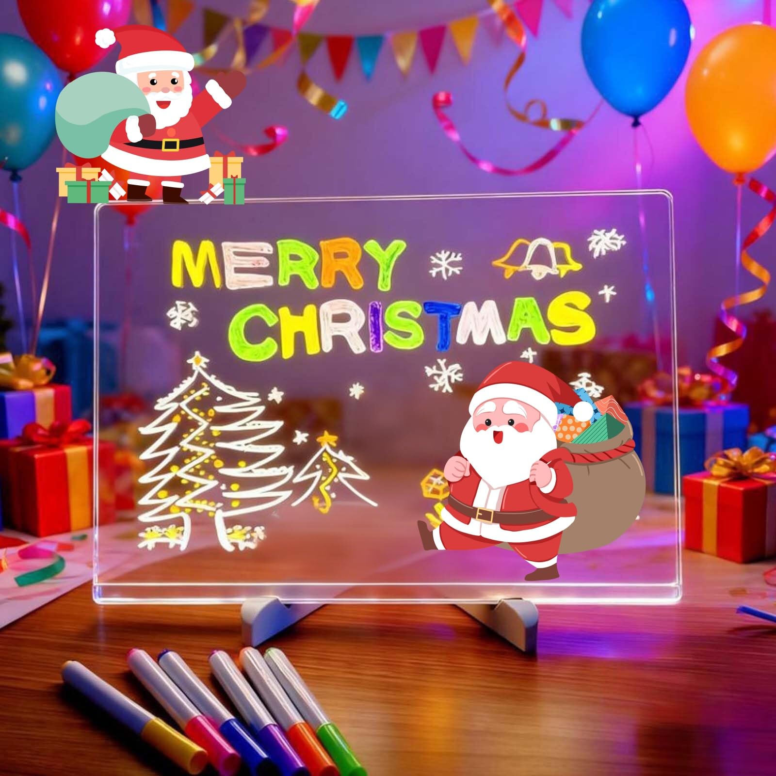 LED Note Board with Colors, DIY Acrylic Dry Erase Board with Light, Glowing Acrylic Message Marker Board, Light up Dry Erase Board with Stand as a