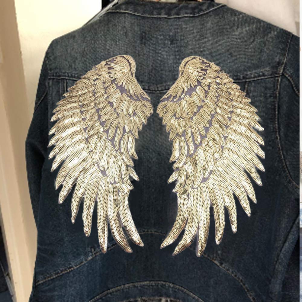 1 paio di paillettes toppe fai da te ali d'angelo toppe per vesti per bambini cucire toppe ricamate motivo applique adesivo per stoffa  15