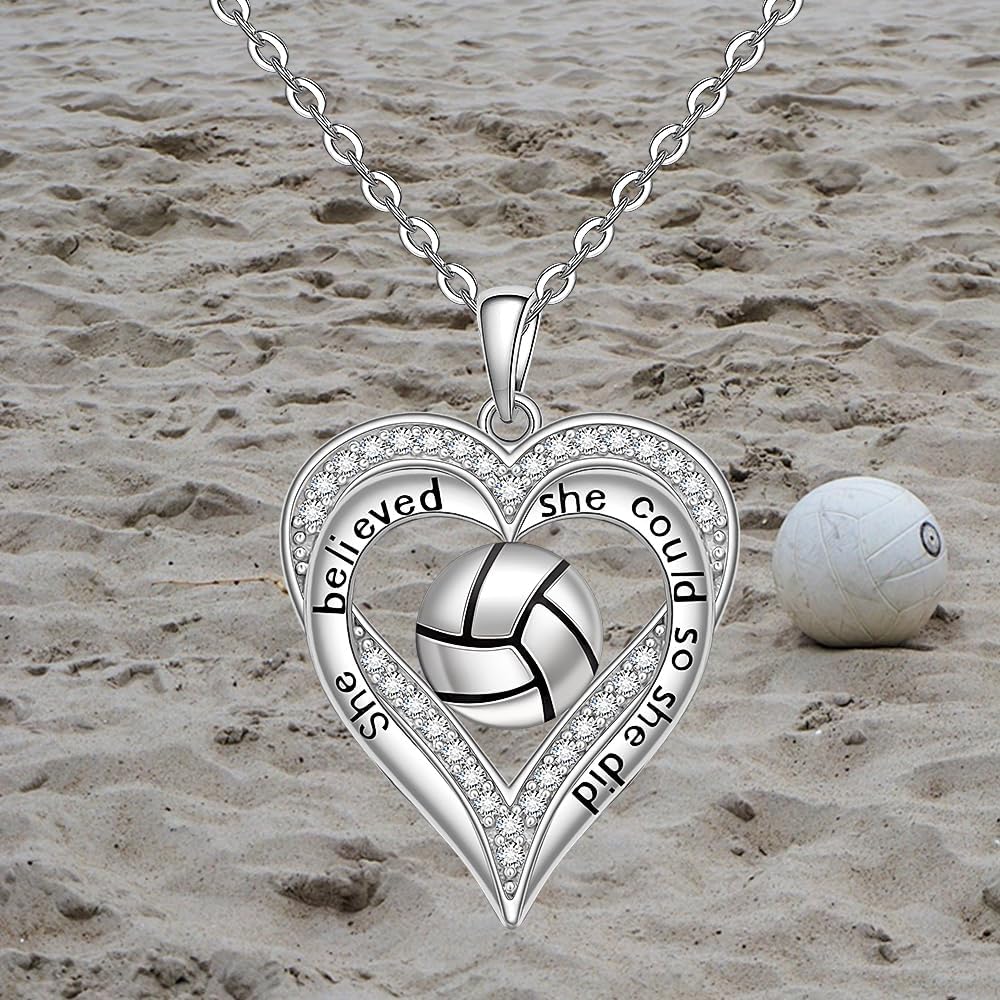 Fenthring Sterling Silver Heart Volleyball Necklace - Women's Mothers Day & - Image 9