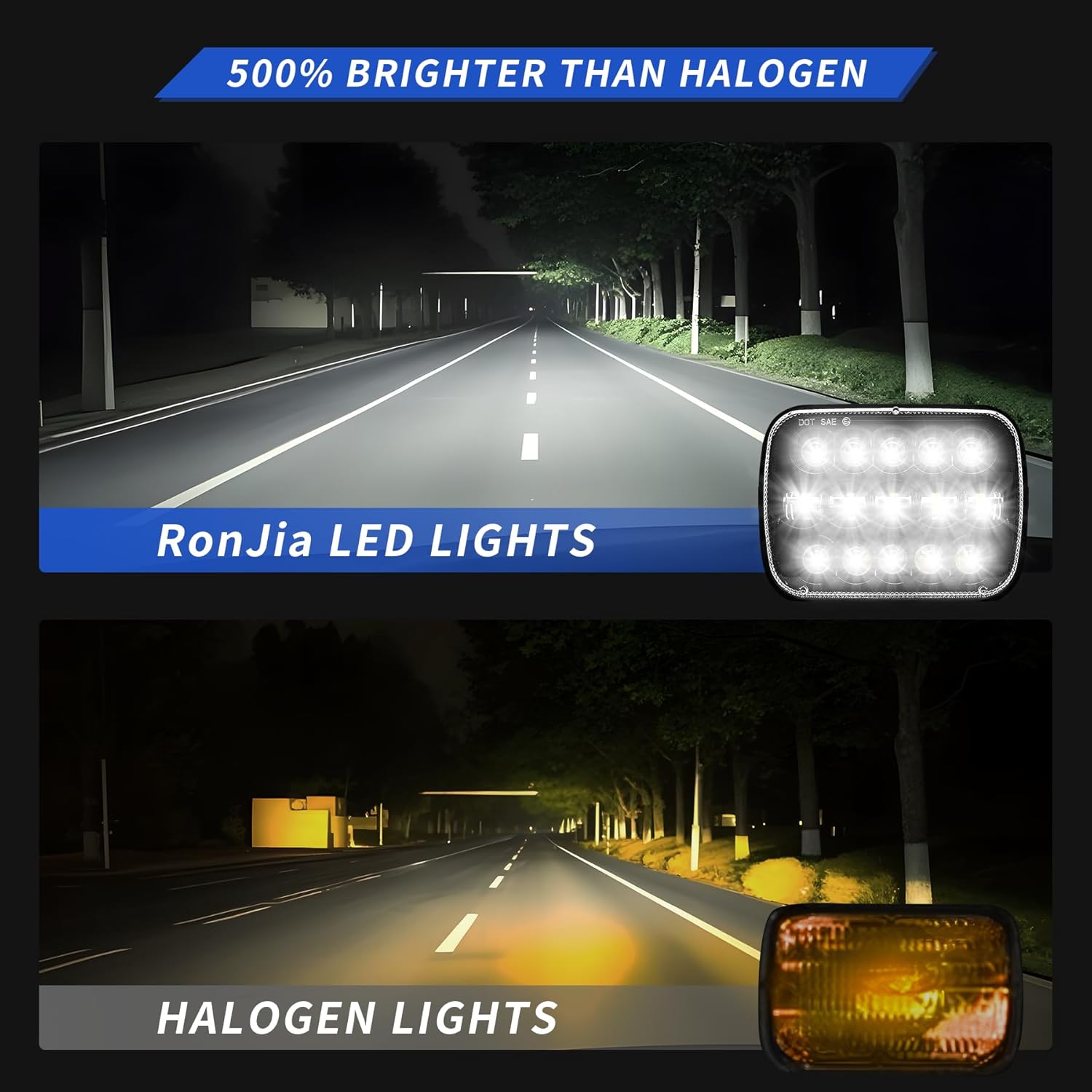 110W 5x7 Led Headlights 7x6 H6054 headlamp Hi/Low Sealed Beam Compatible with Jeep Wrangler YJ Cherokee XJ Kenworth T300 H4 Plug H6054 H5054 6054 6052