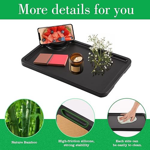 Miniatura 6 de Mesa de brazo para sofá, bandejas de TV plegables multifunción con soporte giratorio de 360 para teléfono y almohadilla, bandeja de mesa de sofá