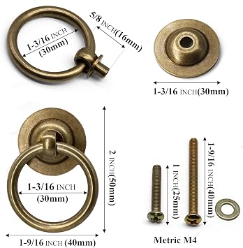 Gutapo 6 Pack Solid Antique Brass Cabinet Ring Pulls