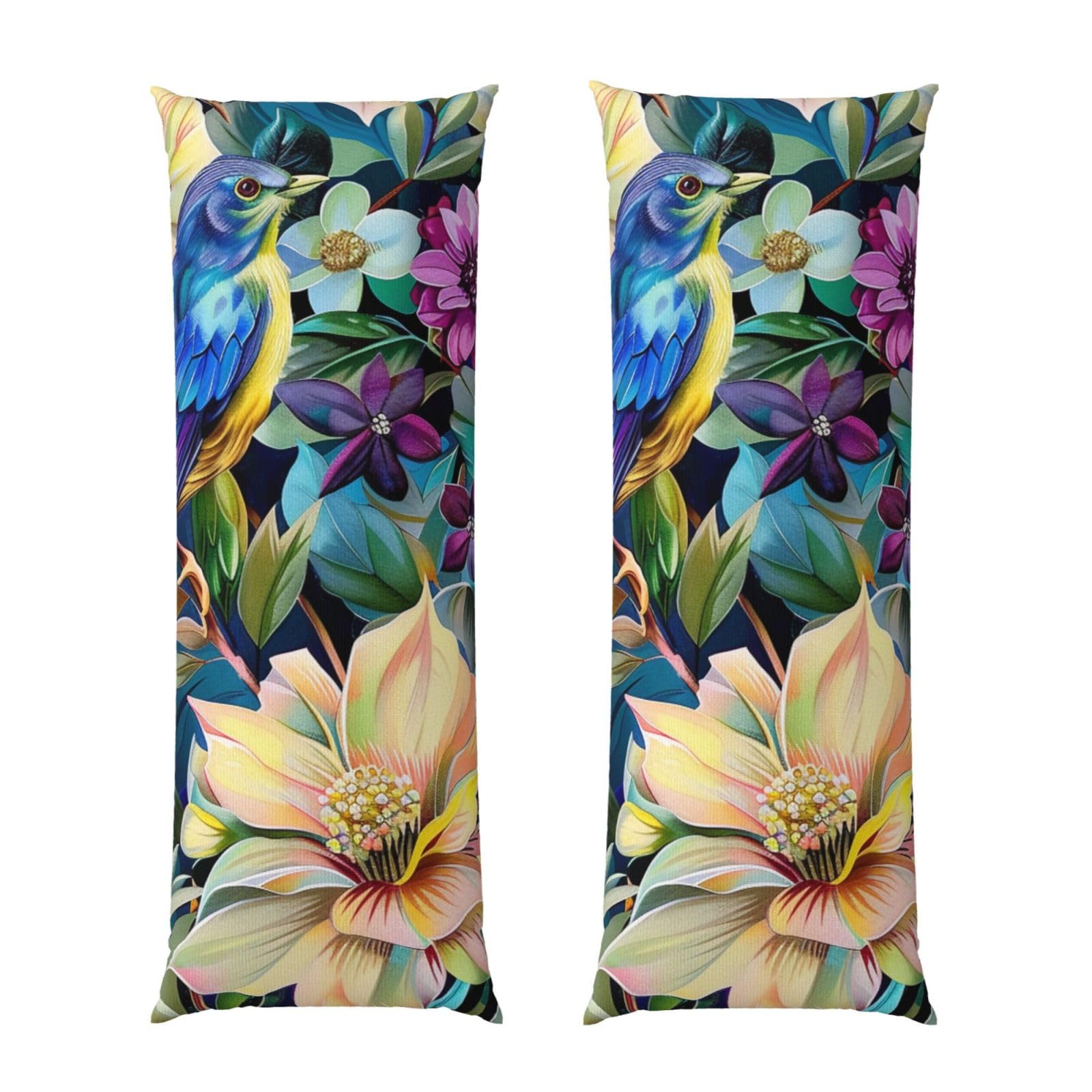 Body Pillow Cover 20x54 Inch, Colorful Flowers Bird Print Long Lumbar Pillow Case with Zipper Long Body Pillowcase Decorative for Bed Sofa Bedroom