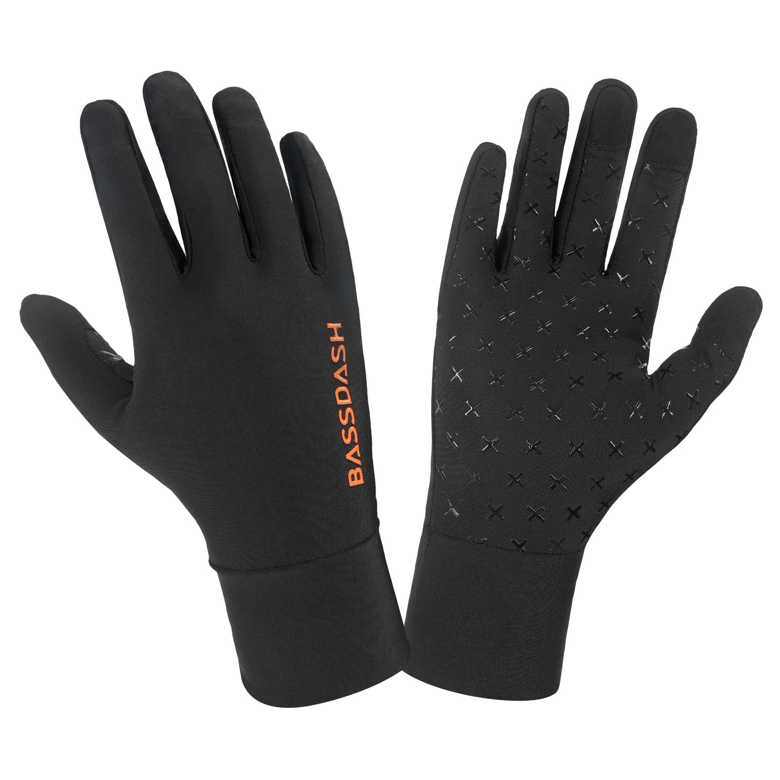 BASSDASH Guantes de caza de camuflaje para hombre, UPF 50+, ligeros, para pantalla táctil, para clima cálido, pesca, senderismo, actividades al aire libre HG01M (negro, L)