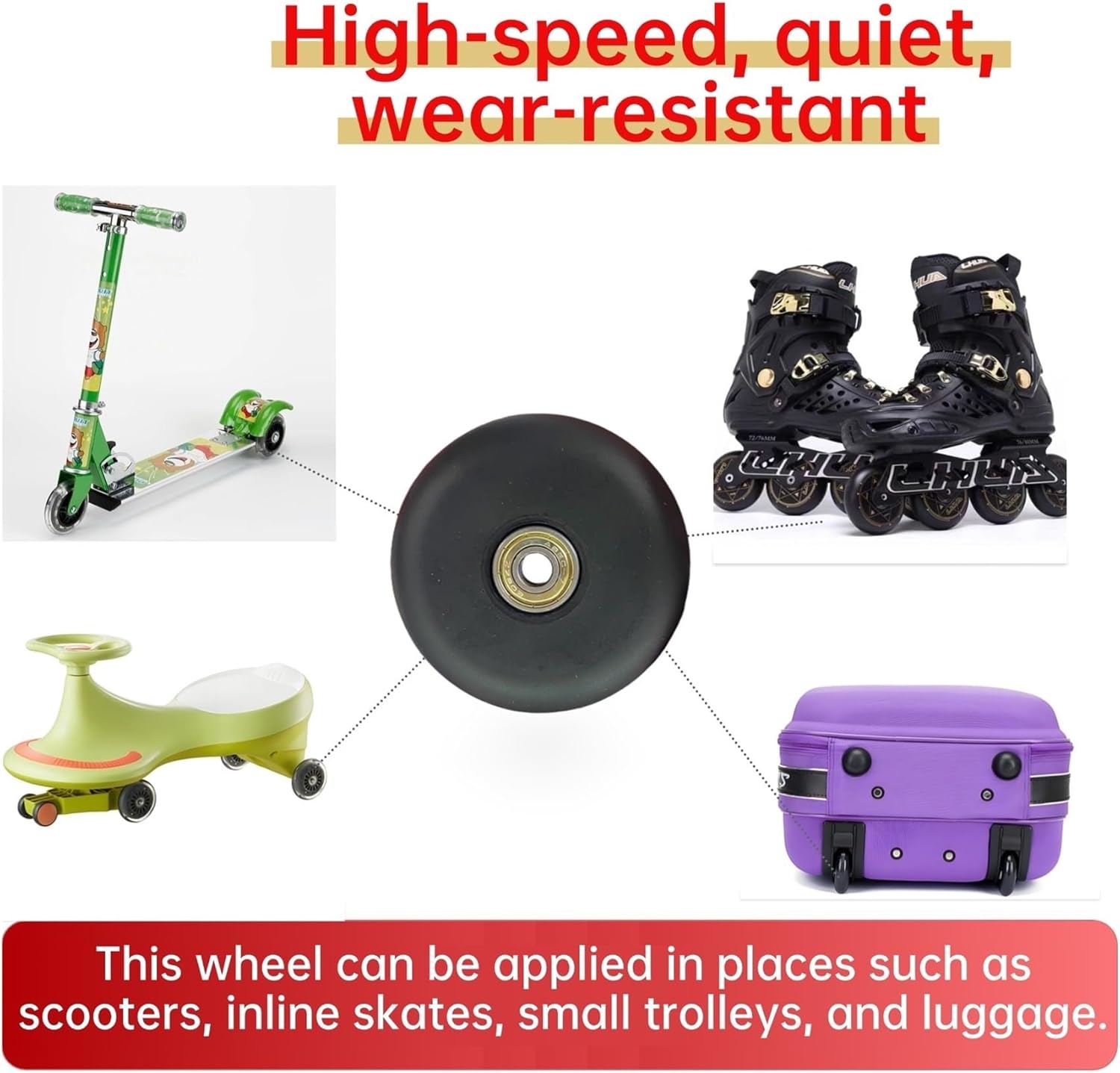 Inline Skate Wheels 8-Piece Replacement PU Wheels 80mm Diameter - Abec-7 608 Bearings, 12 Color Options for Skates, Scooters & Luggage(White-black)