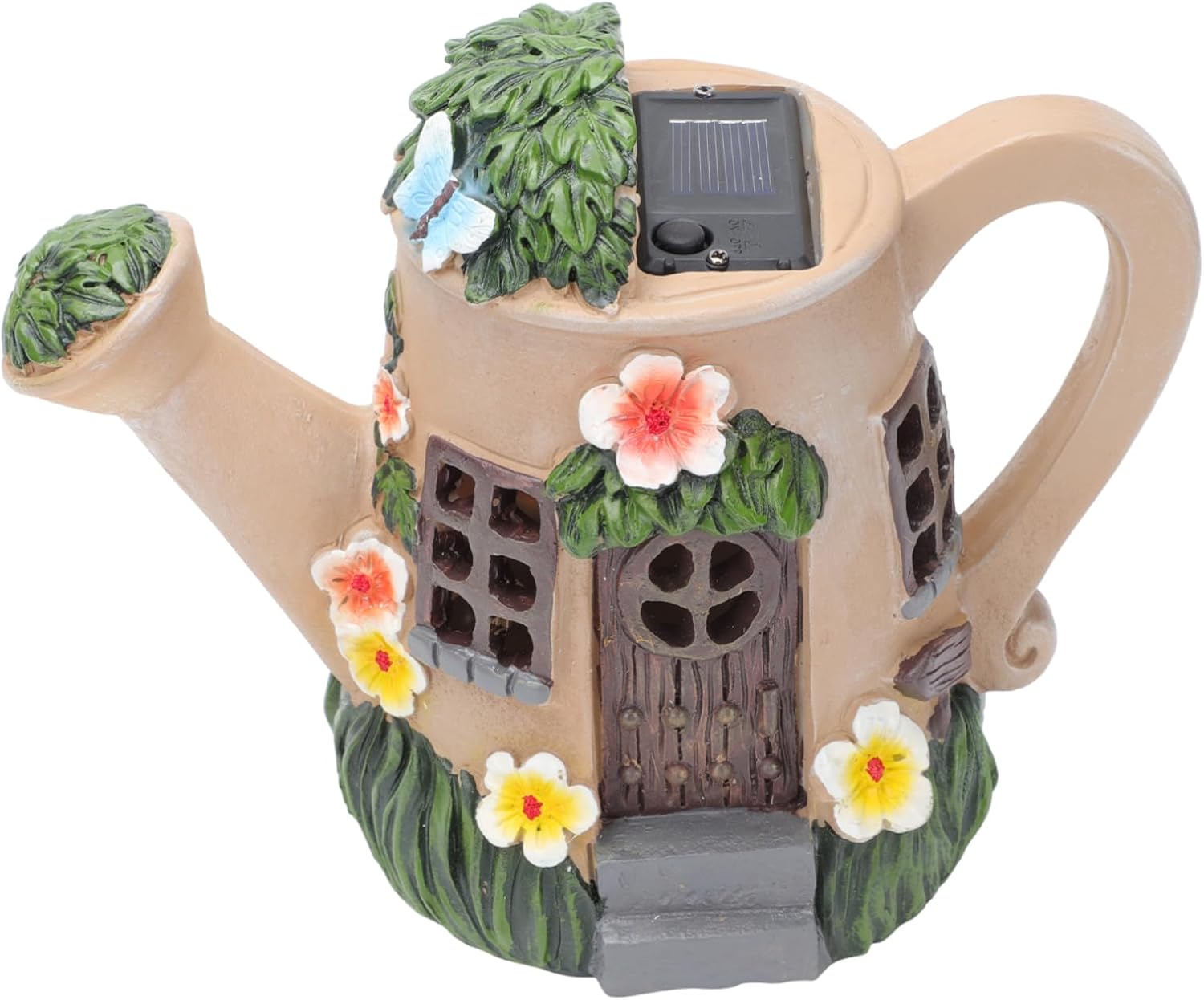 Creative Resin Watering Can Ornament Xmas Solar Luminous Yard Decor