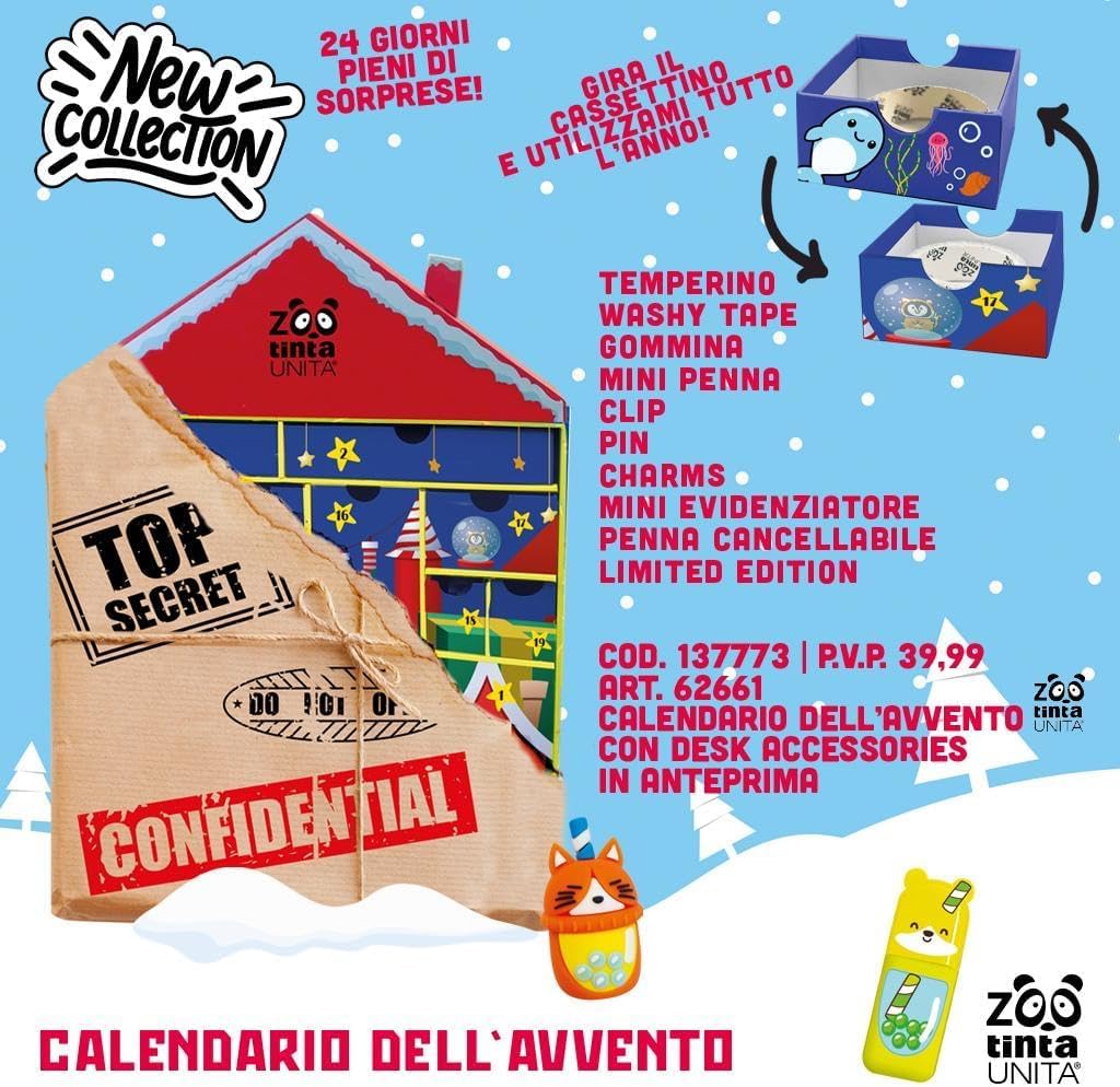 TintaUnita Calendario dell'Avvento Zoo 2025, 24 Giorni di Sorprese, con Accessori da Scrivania Limited Edition
