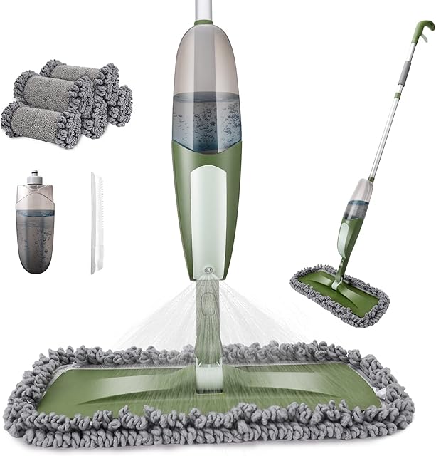 Midyb Spray Mops for Floor Cleaning, Microfiber Spray Mop with 550ML Refillable Bottle, Wet Dry Mops for Hardwood Tile Floors Cleaning, 5 Reusable Pads &1 Scraper
