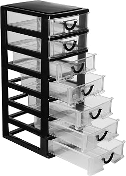 Rempry Mini Plastic Drawers Organizer, 7.1"cx5.1"x13.2" Small Storage Drawers Containers with 7 Clear Drawer Units, Black