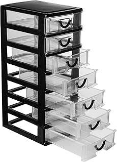 Rempry Mini Plastic Drawers Organizer, 7.1"cx5.1"x13.2" Small Storage Drawers Containers with 7 Clear Drawer Units, Black