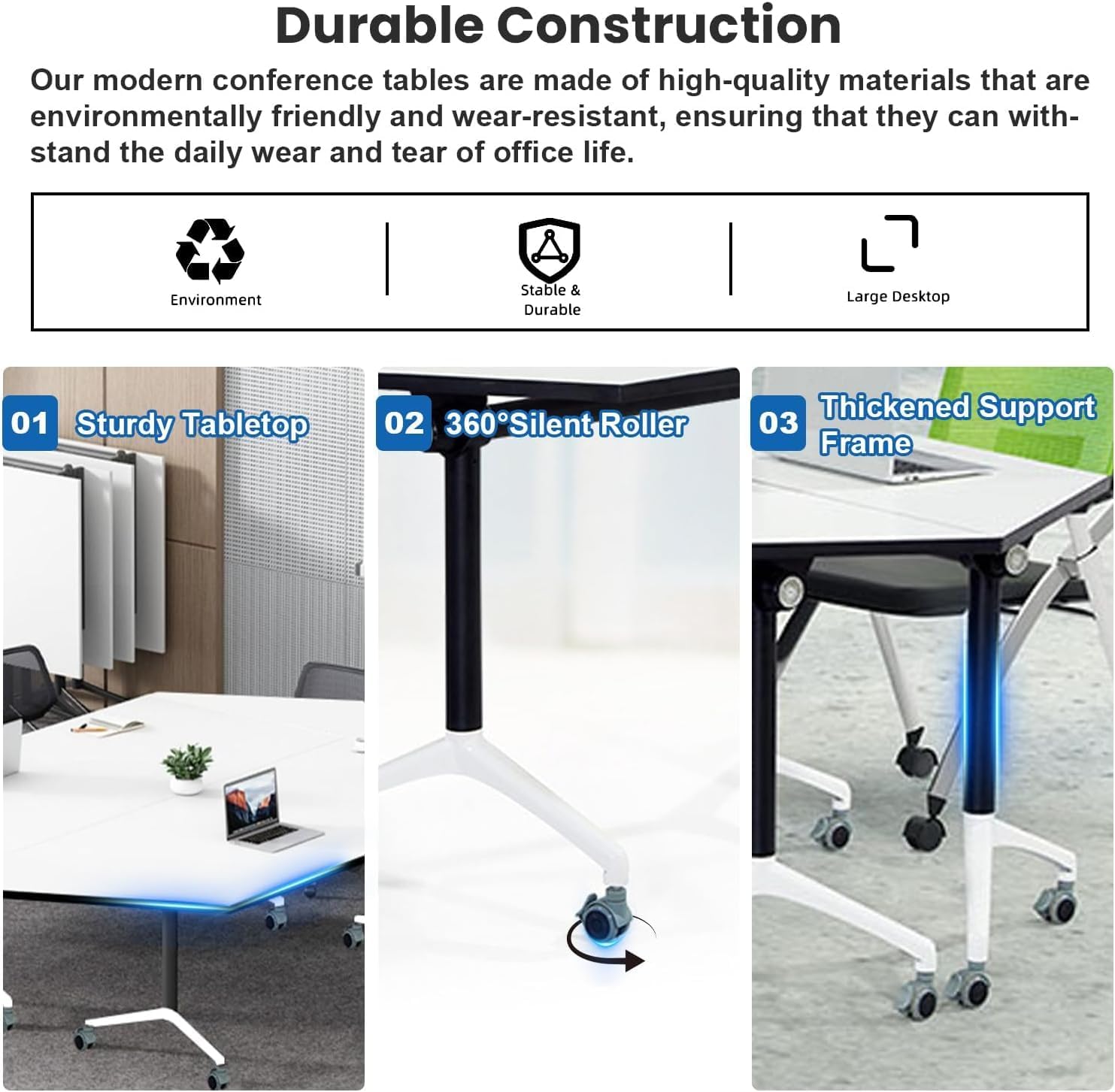 Folding Conference Tables,Flip Top Conference Room Table Mobile Training Tables for 8-10 People,Meeting Table with Silent Wheels for Office Seminar Classroom Tables (4,Trapezoid,47.2in)