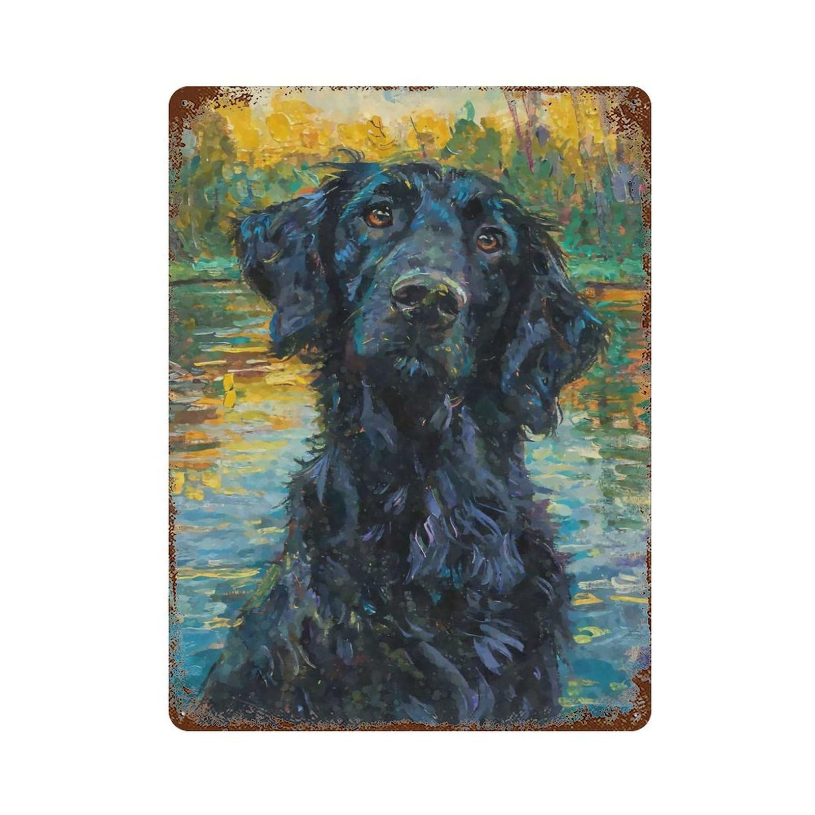 Flatcoated Retriever Monet Vintage Metal Tin Sign 15.7"x11.8", Novelty Wall Decor for Garage, Pub Or Kitchen