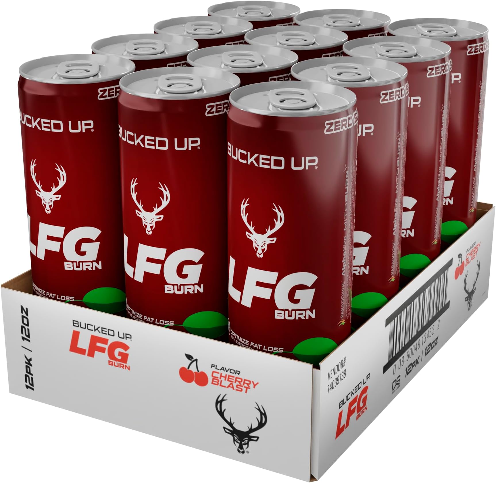 Bucked Up LFG BURN Energy Drink - Zero Sugar - 12 Pack (Cherry Blast)