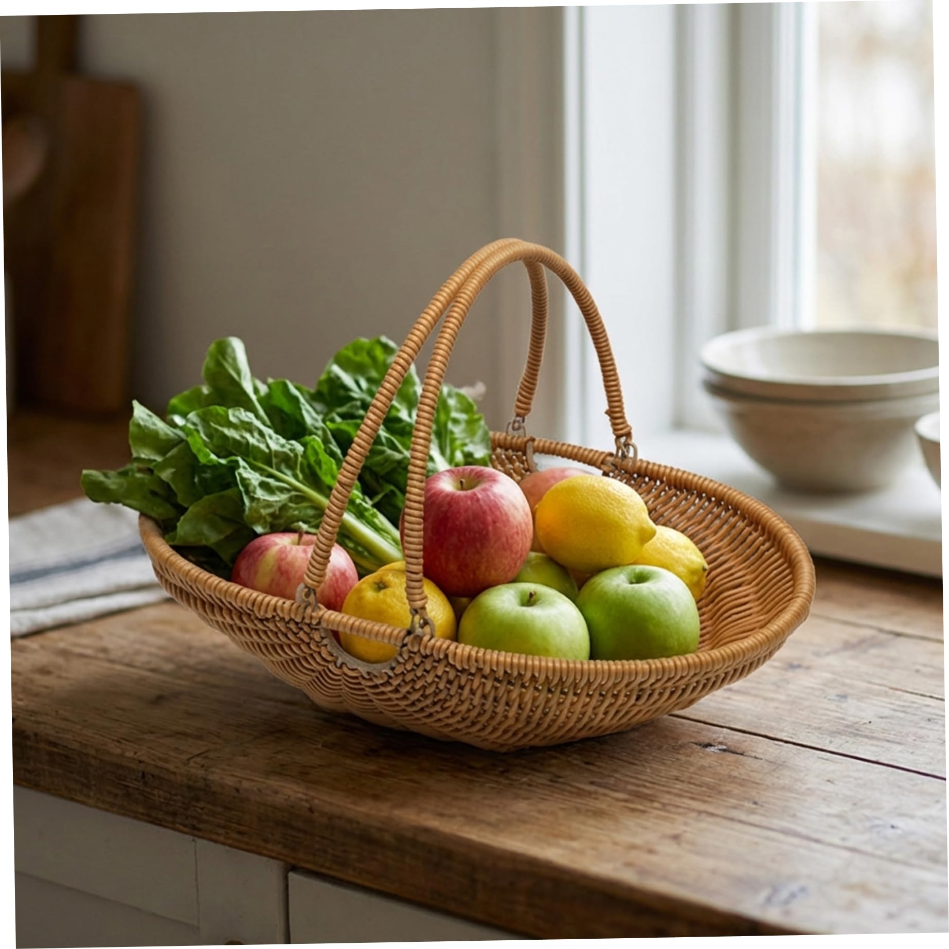 Panier de récolte pour légumes de jardin, grand panier collecte tissé en PP avec poignée pliable pour pique-nique, ferme, cuisine, rangement, décoration d'intérieur