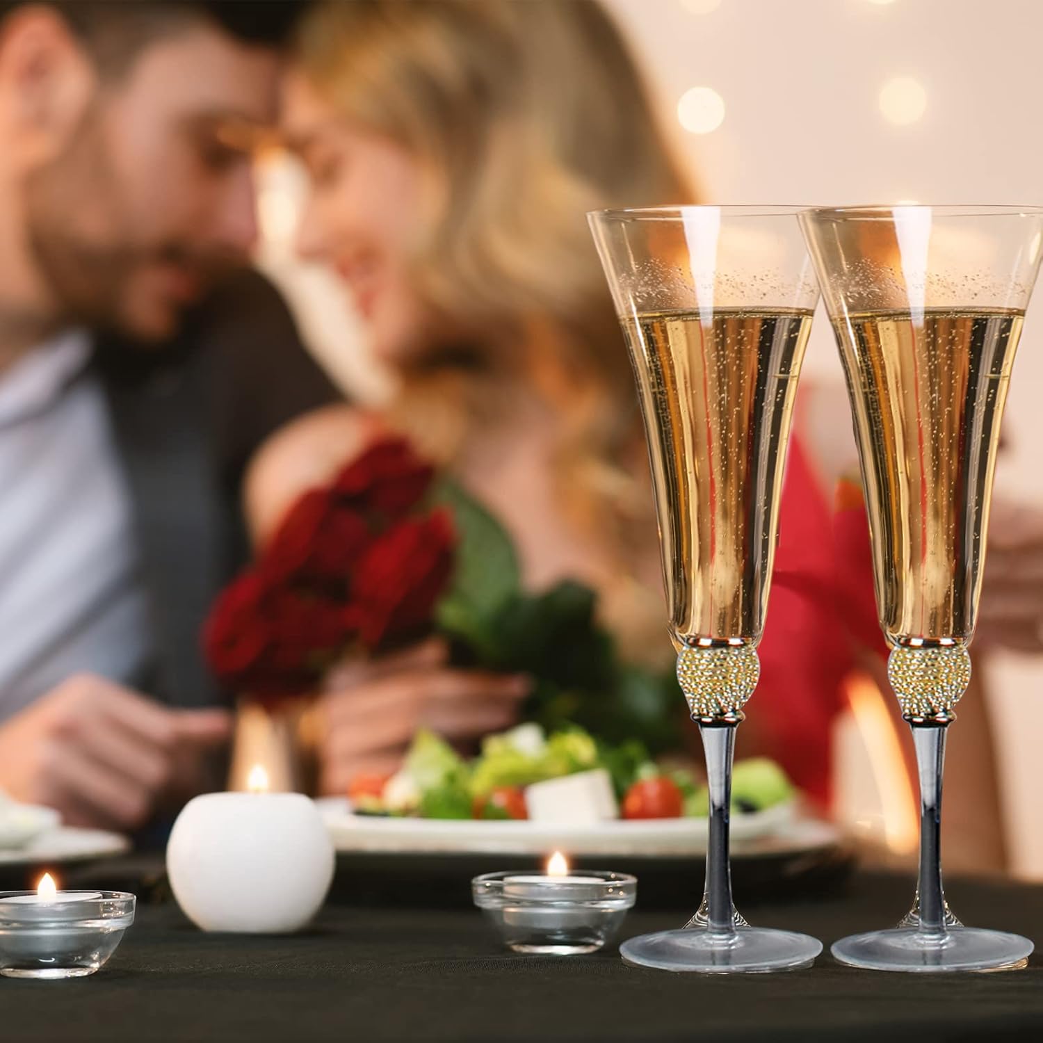 Wedding Toasting Flutes and Cake Server Set of 4,Wedding Champagne Flutes, Gold Weddings Cake Knife and Servering Set, Weddings Reception Supplies Champagne Glasses Cakes Knife Pie(Gold) - Image 2