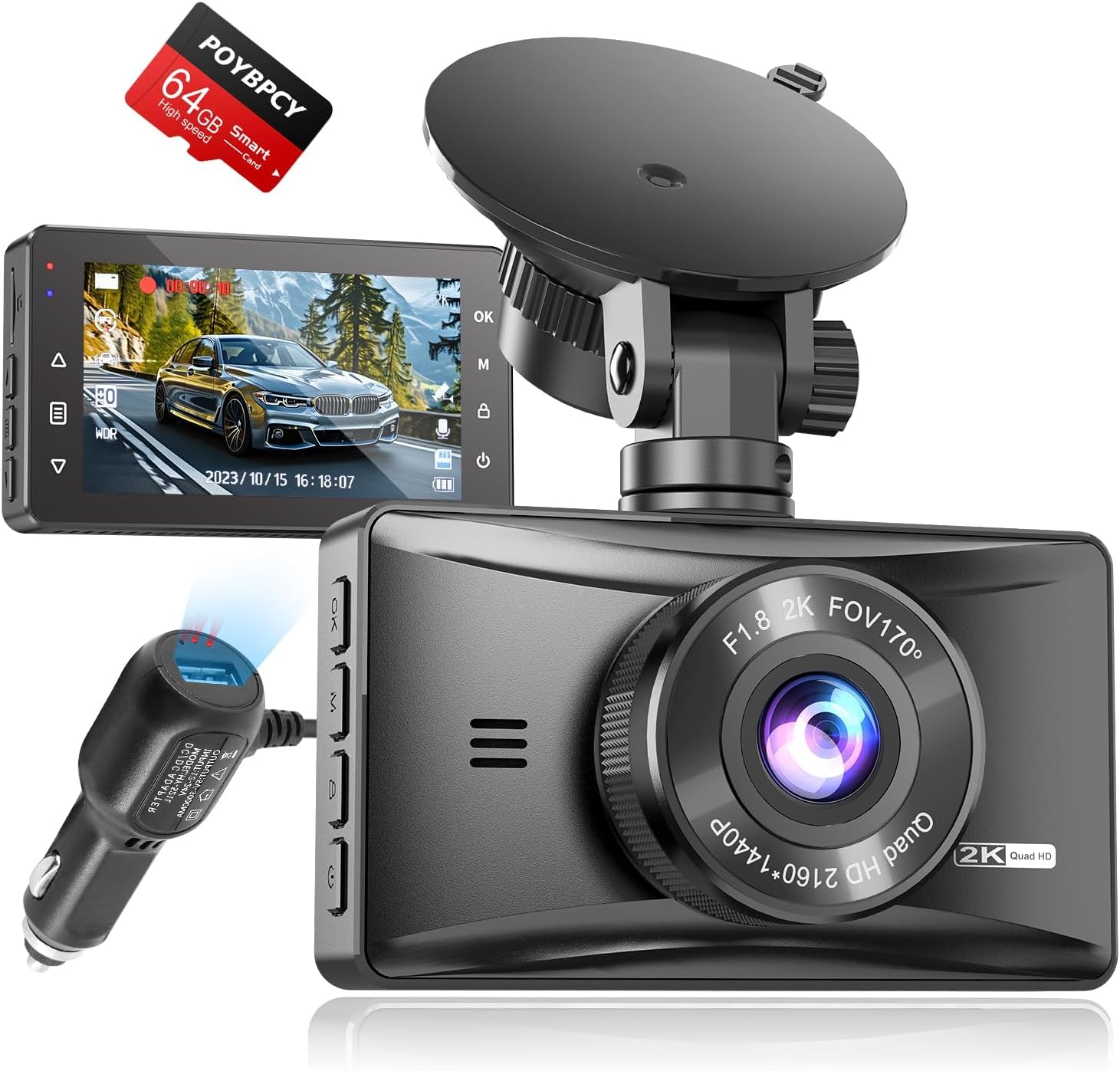 Dashcam Avant/Arrère 4K+1080P WiFi - Zhiroad CD311 Avec Filtre CPL, Application, 64GB SD