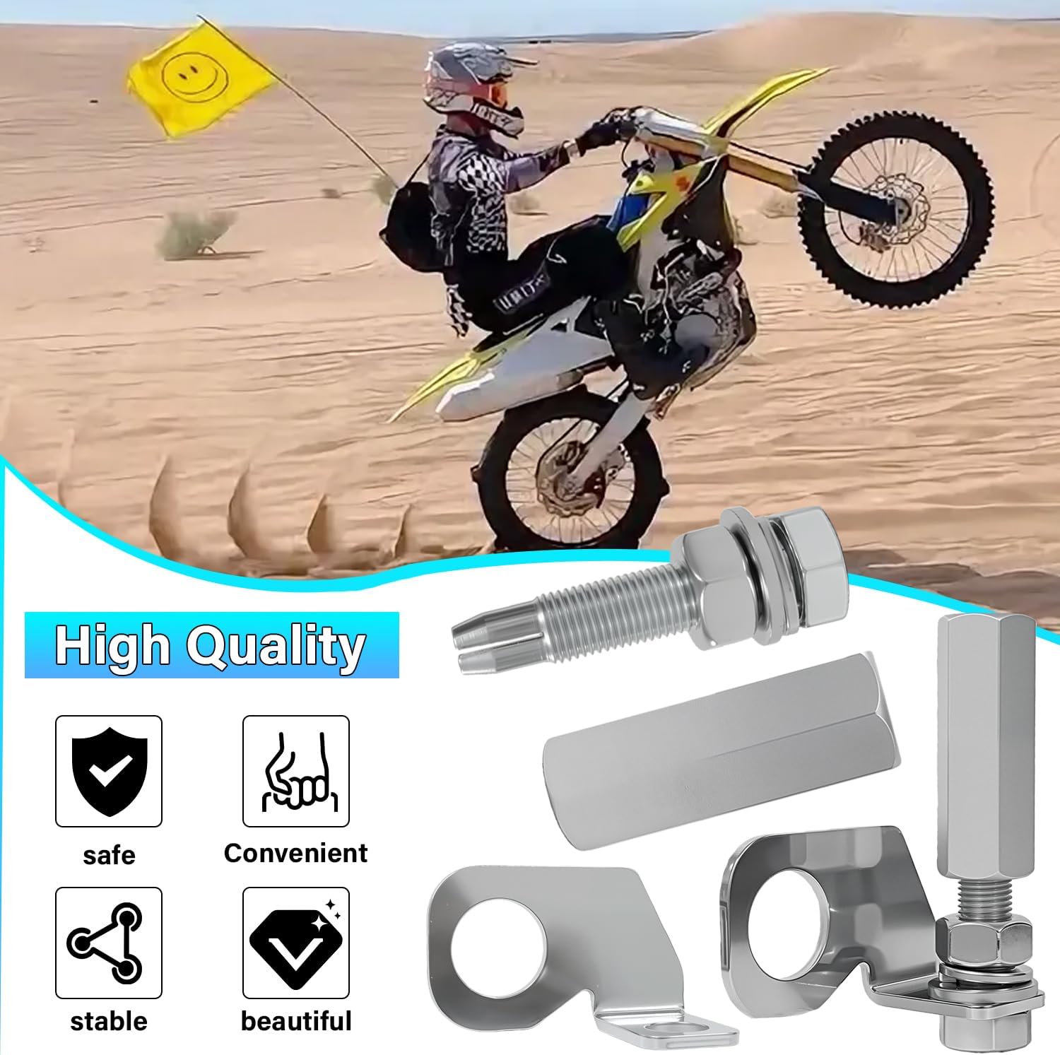 2 Pack Dirt Bike Flag Mount Holder Set (1/4" Pole) Fit for Dirt Bike Motorcycle ATV UTV with a 22.5mm Rear Axle Diameter- Silver