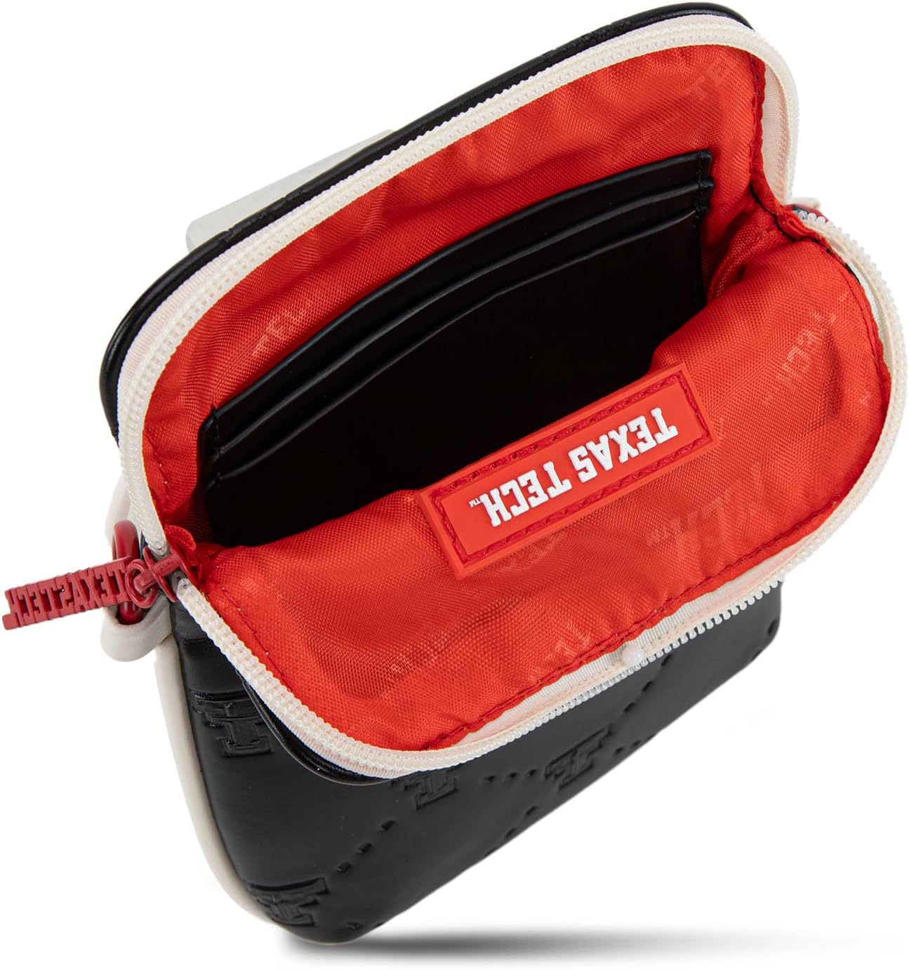 Texas Tech Crossbody Bag with Adjustable Strap, Multiple Pockets Crossbody Purse for Women, Leather Handbag Purse for Game Day, Travel, Concerts | Gift for Sport Fans | Black, NC-TTU015BK