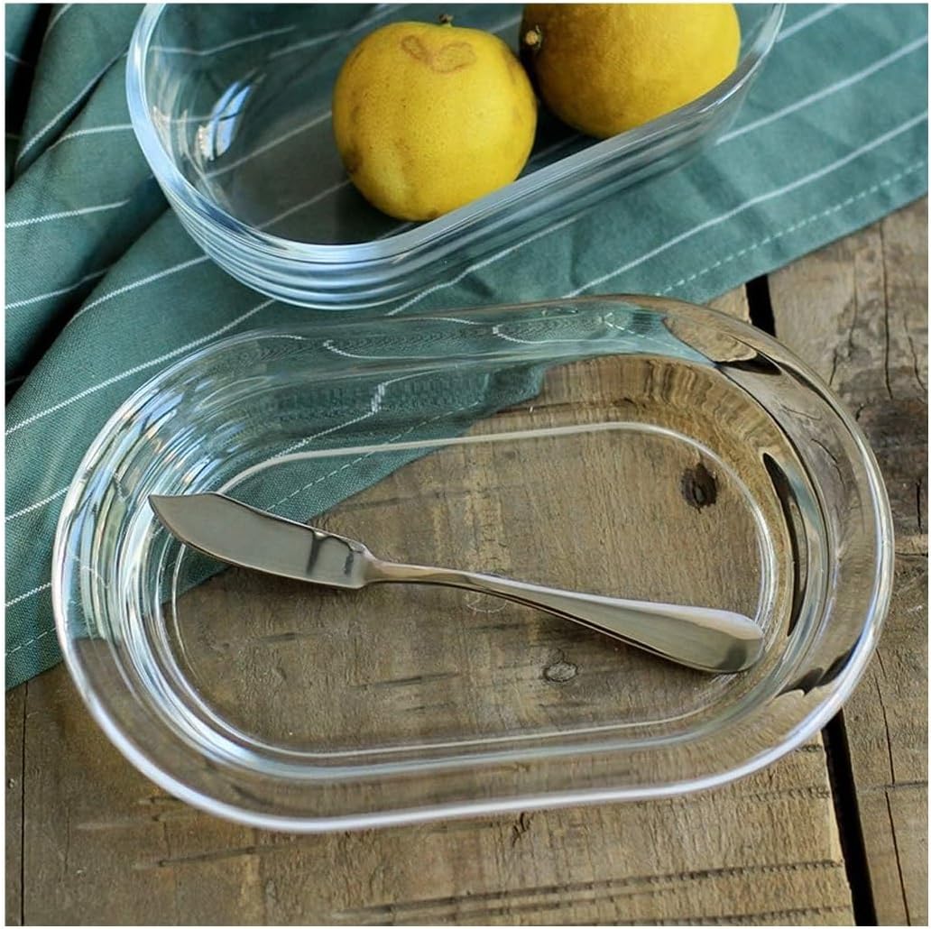 Butter Dish Multi Function Glass Butter Boat with Lid, Creative Transparent Butter Box Dessert Dish Butter Dish Cheese Box Storage Kitchen Gift,