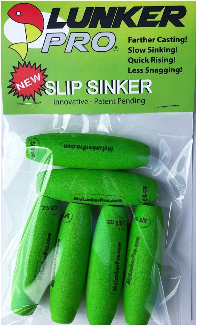 LUNKER PRO Slip Sinker Fishing Weight - 6 Pk. TORPEDO JR. (0.63 oz each) - Slow Sinking - More Versatile Than Bullet Weights or Egg Sinkers|Great for Crawler Harness, Carolina Rigs and Bottom Bouncer