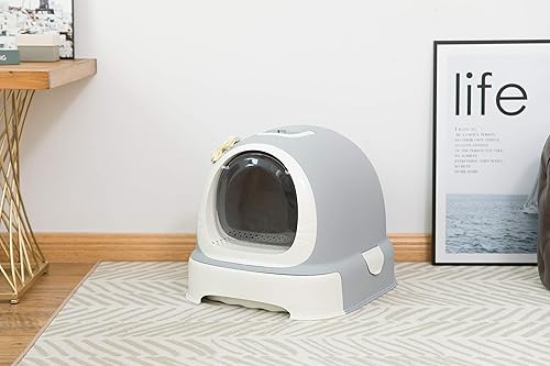 Miniatura 4 de Sartén con capucha totalmente cerrada con puerta de cierre de olor de entrada frontal, cuchara de arena para gatos incluida, color blanco