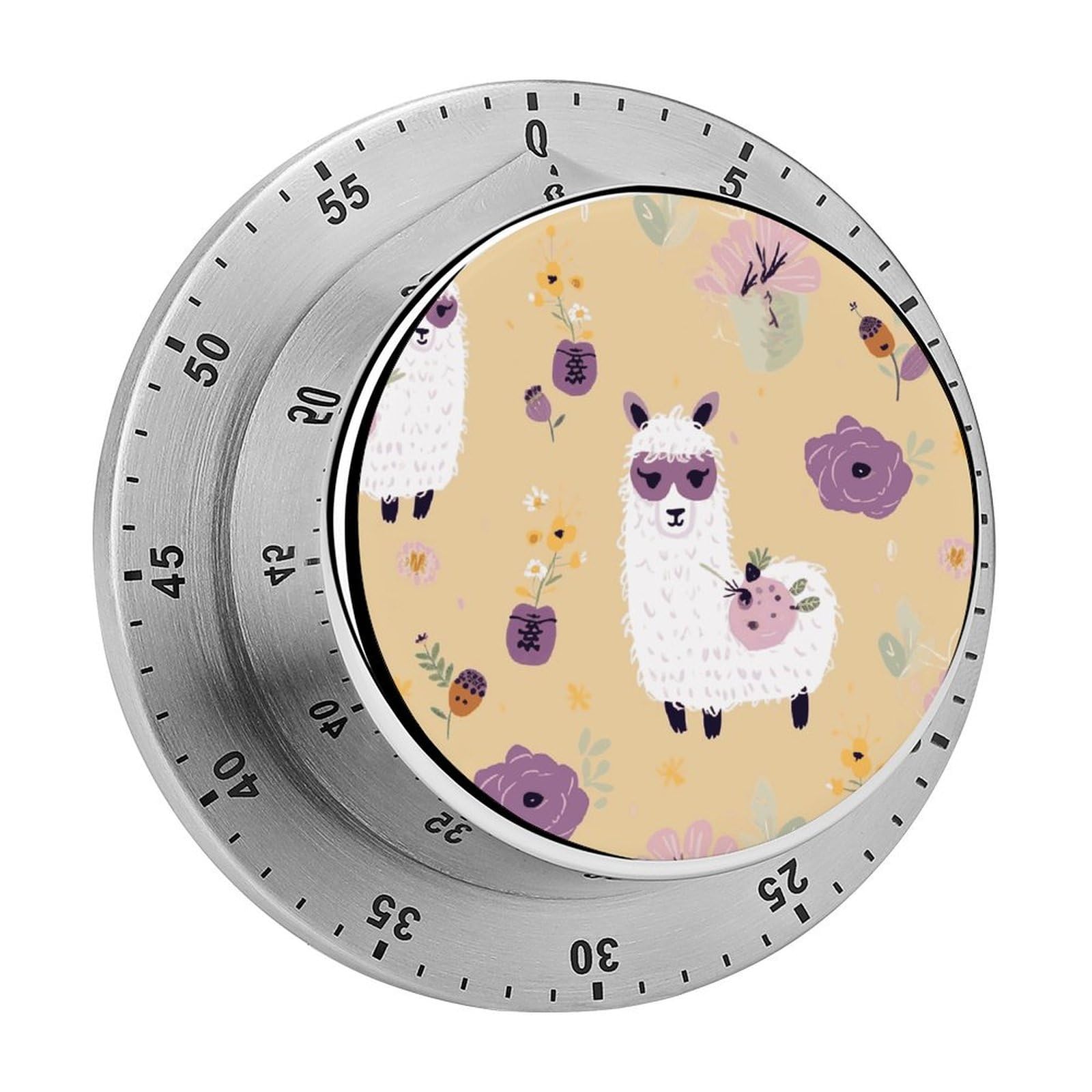 Alpaca and Bee Visual Timer with Loud Alarm 60-Minute Kitchen Timers Exquisite Stainless Steel Body - Mechanical Desk Timer Countdown Clock for Cooking Chef Clock
