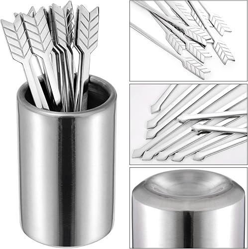 Miniatura 5 de DEAYOU 10 palillos de cóctel de acero inoxidable 18/10, palillo de bebida de Martini de 5 pulgadas, brocheta de cóctel reutilizable de metal con