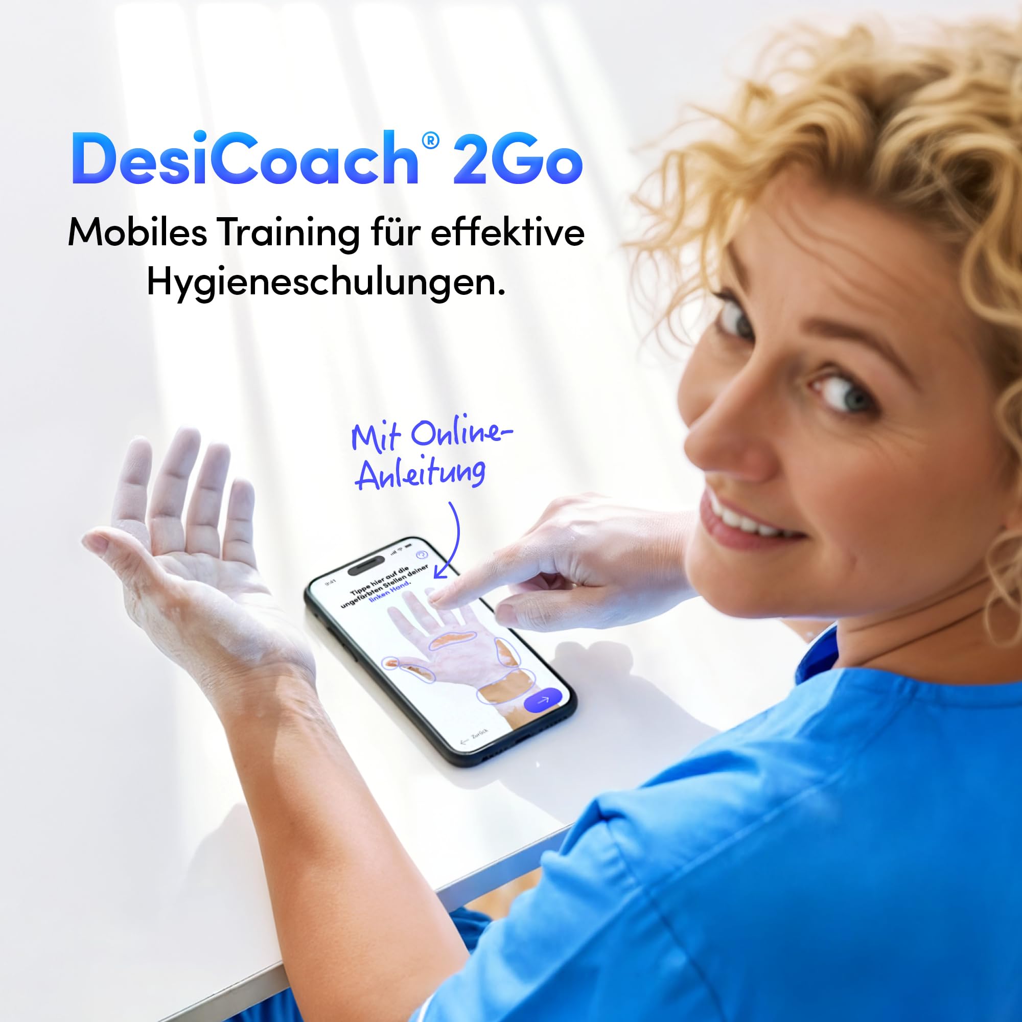 2Go Händedesinfektion Training – mit Online-Anleitung, 15er-Set | Mobiles Hygienetraining von Heyfair. Ganz ohne UV-Licht.