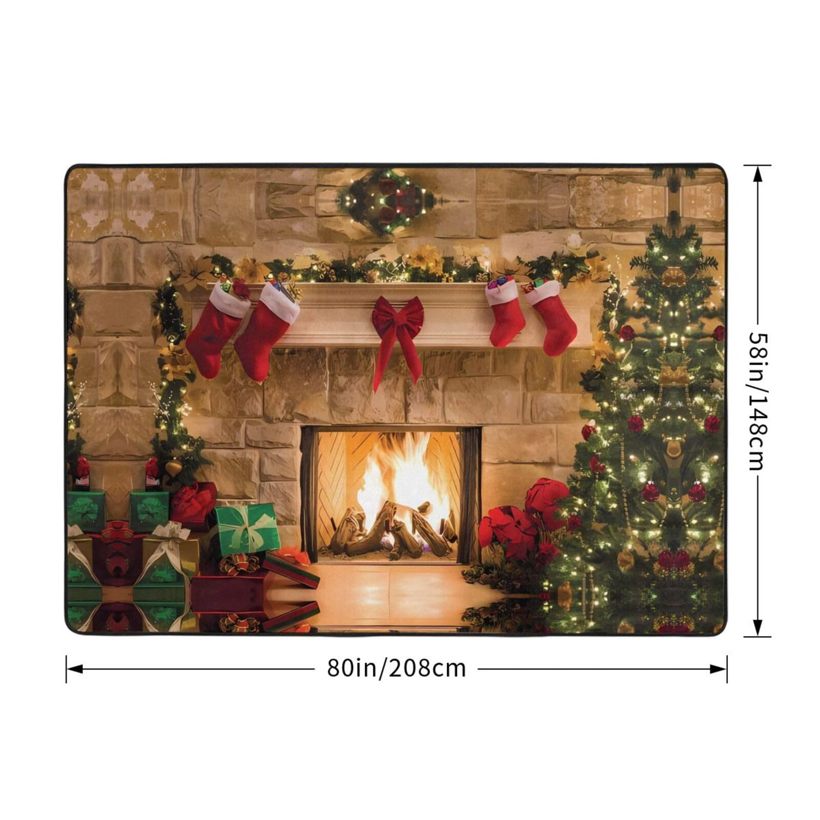 Tapete de piel sintética con estampado navideño para chimenea, 80 x 58 pulgadas, ultra absorbente y cómodo para el hogar, la oficina y más allá