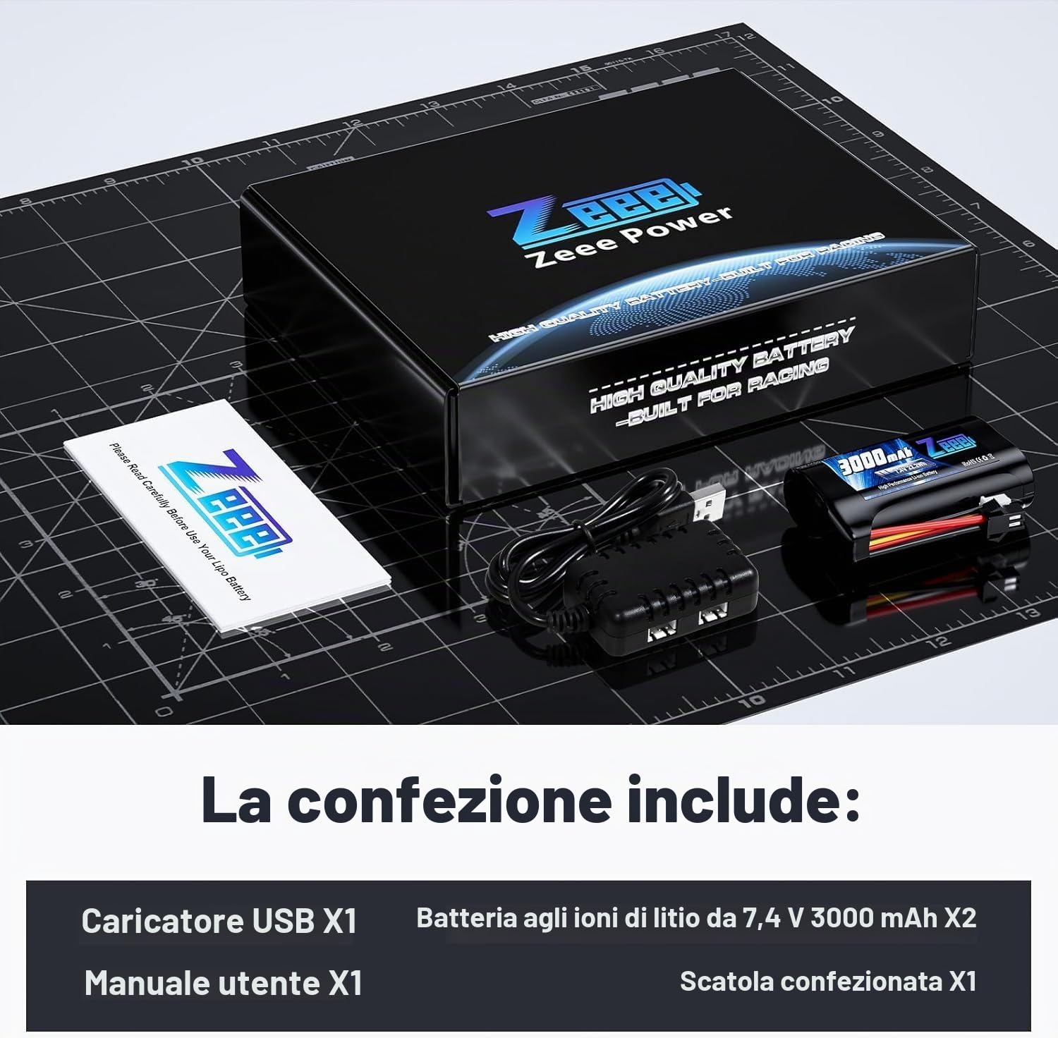Zeee 2S Li-Ion Batteria 7,4V 3000mAh con spina SM 2P, Batteria RC ricaricabile compatibile con auto RC WPL MN, barche RC, camion RC (2 pezzi)