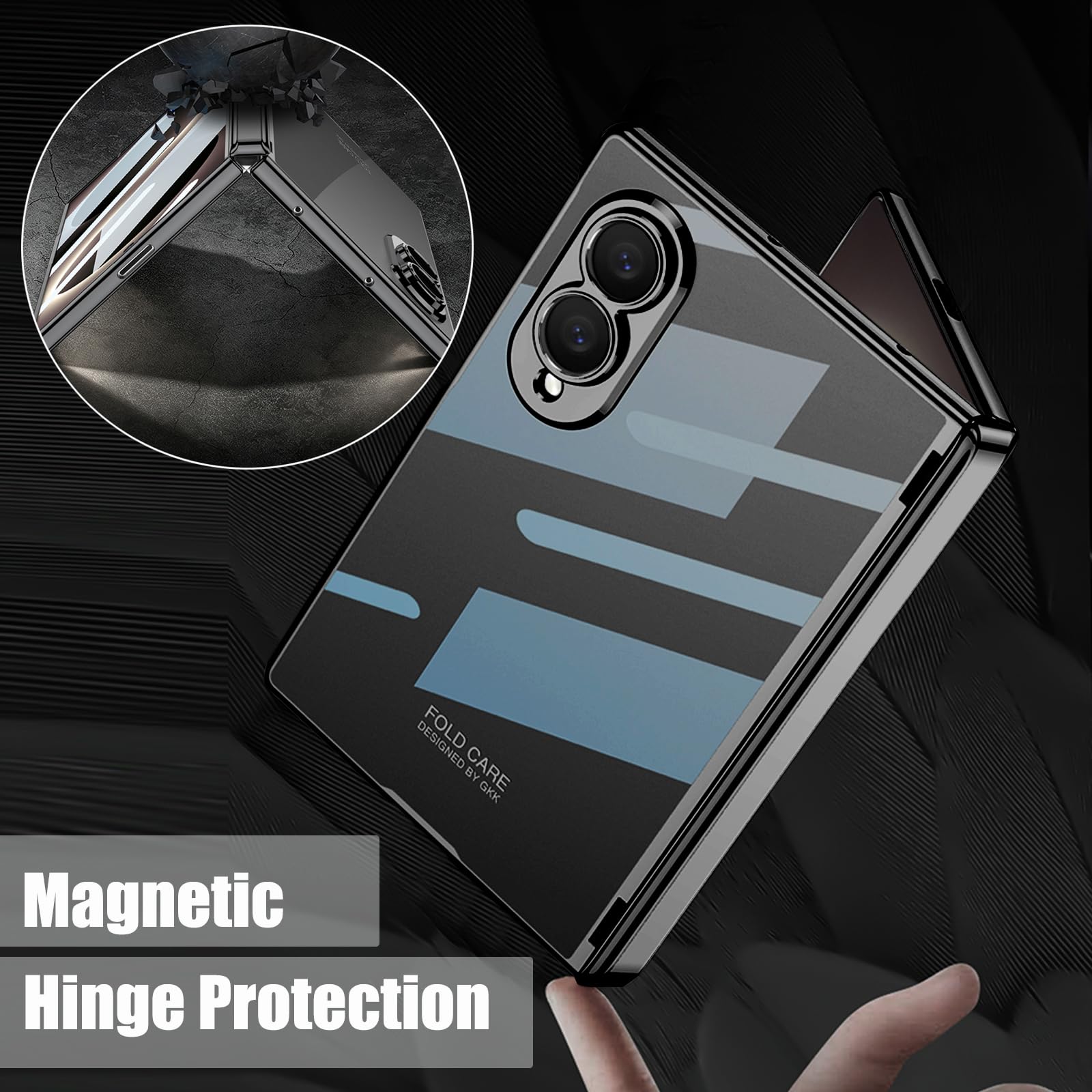 Custodia trasparente per Samsung Galaxy Z Fold 8, custodia trasparente galvanica con protezione per cerniera magnetica e pellicola protettiva, custodia protettiva sottile antiurto per Samsung