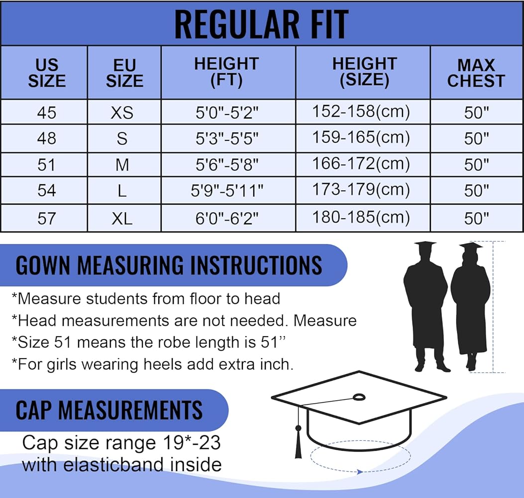 Top more than 141 graduation gown size chart latest camera.edu.vn