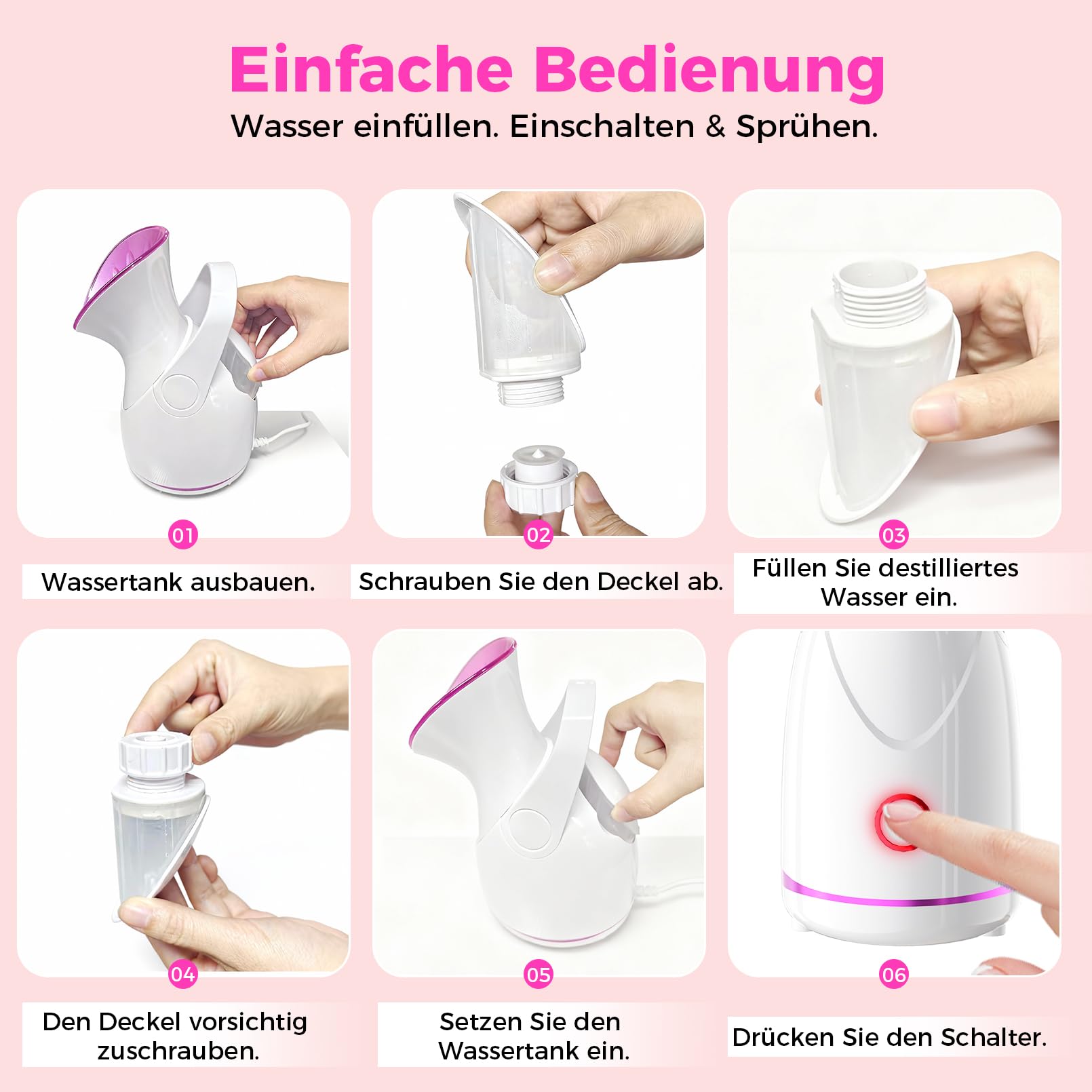 BRICH Gesichtsdampfgerät Nanoionische Gesichtsauna SPA Porenreiniger 6 Edelstahl-Tools 5-Min-Schnellaufheizung Temperaturkontrolle 35-45°C