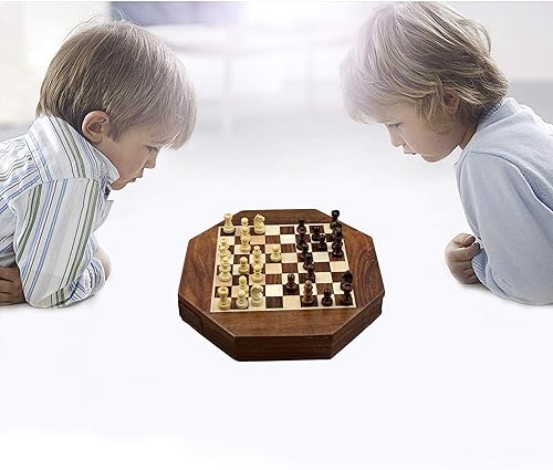 Miniatura 6 de Juego de piezas de ajedrez con forma de octángulo magnético y juegos de viaje de tablero de madera con almacenamiento de 9 pulgadas, regalos de
