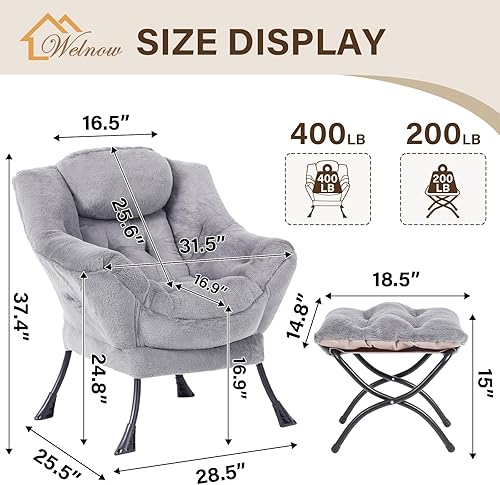 Miniatura 110 de Welnow Silla Lazy con otomana, moderna silla de descanso con reposabrazos y un bolsillo lateral, sillón para sofá de ocio, sillón de lectura