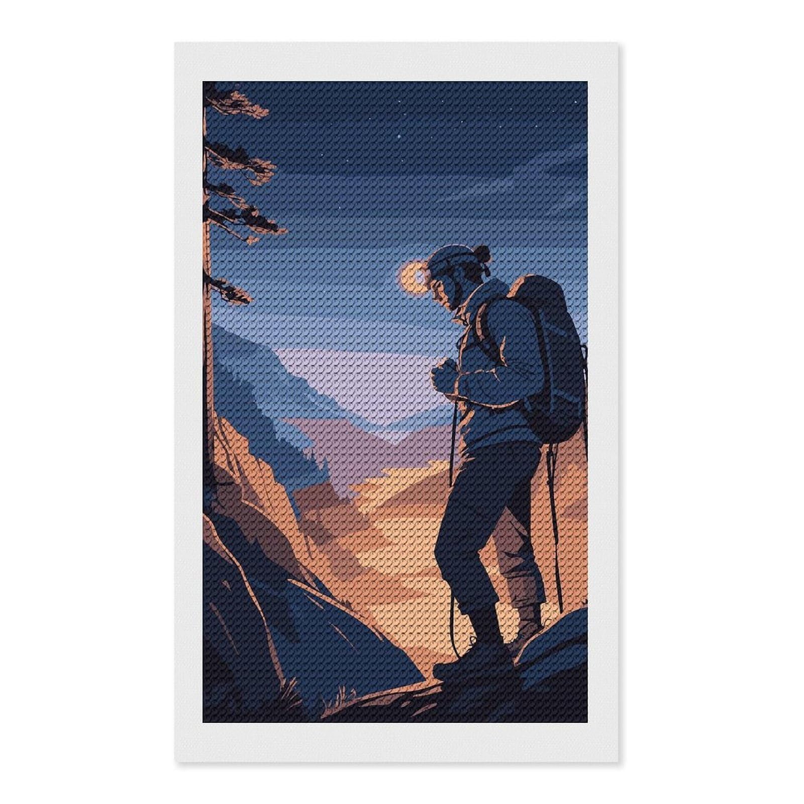 Junmoney Hiker at Dusk Round Drill Diamond Painting 12"x20", Satisfying Creative Project, Complete Accessories, Printed Canvas