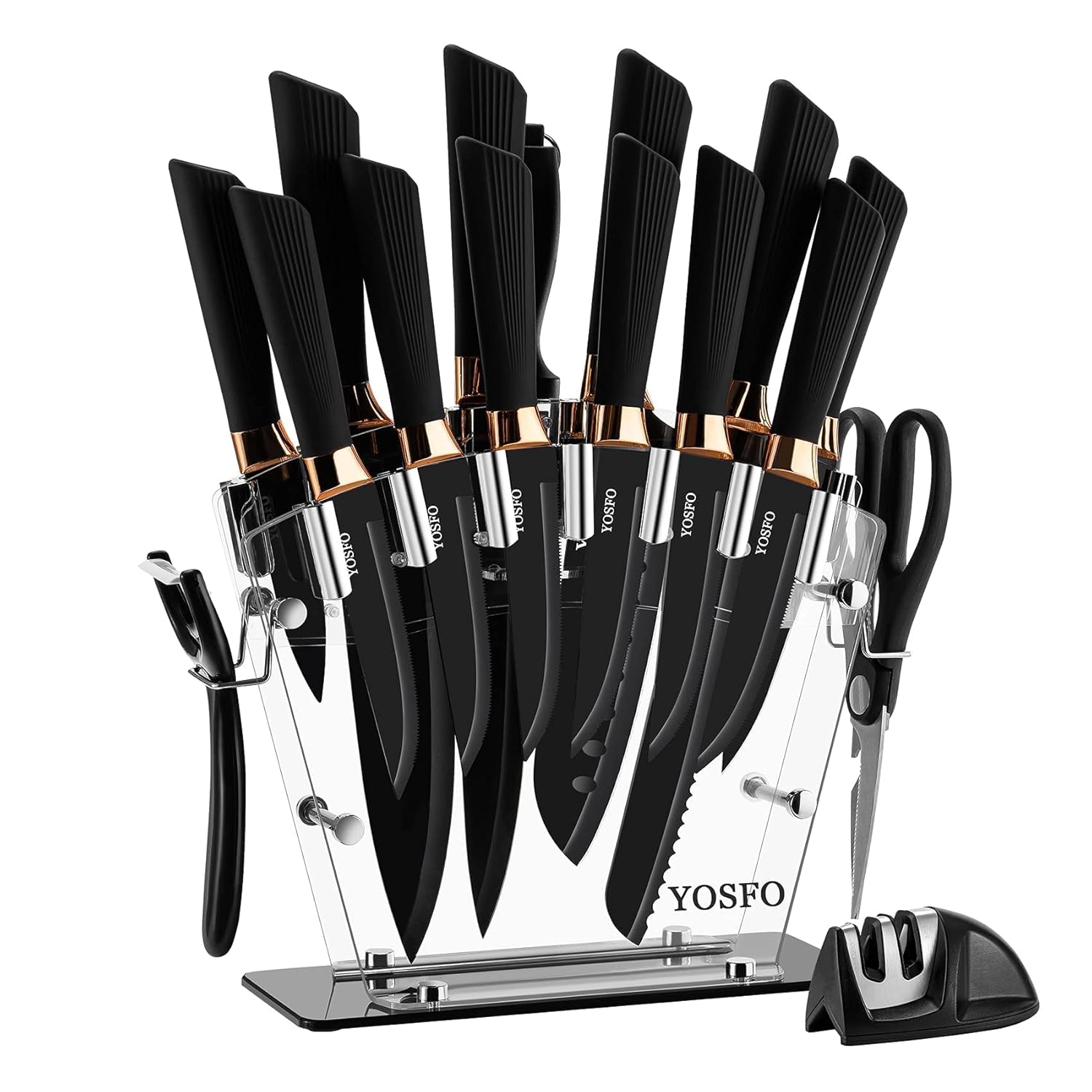 Kitchen Knife Sets with Block and Sharpener 17Pcs Stainless Steel Knife Set includes Serrated Steak Knives Set Chef