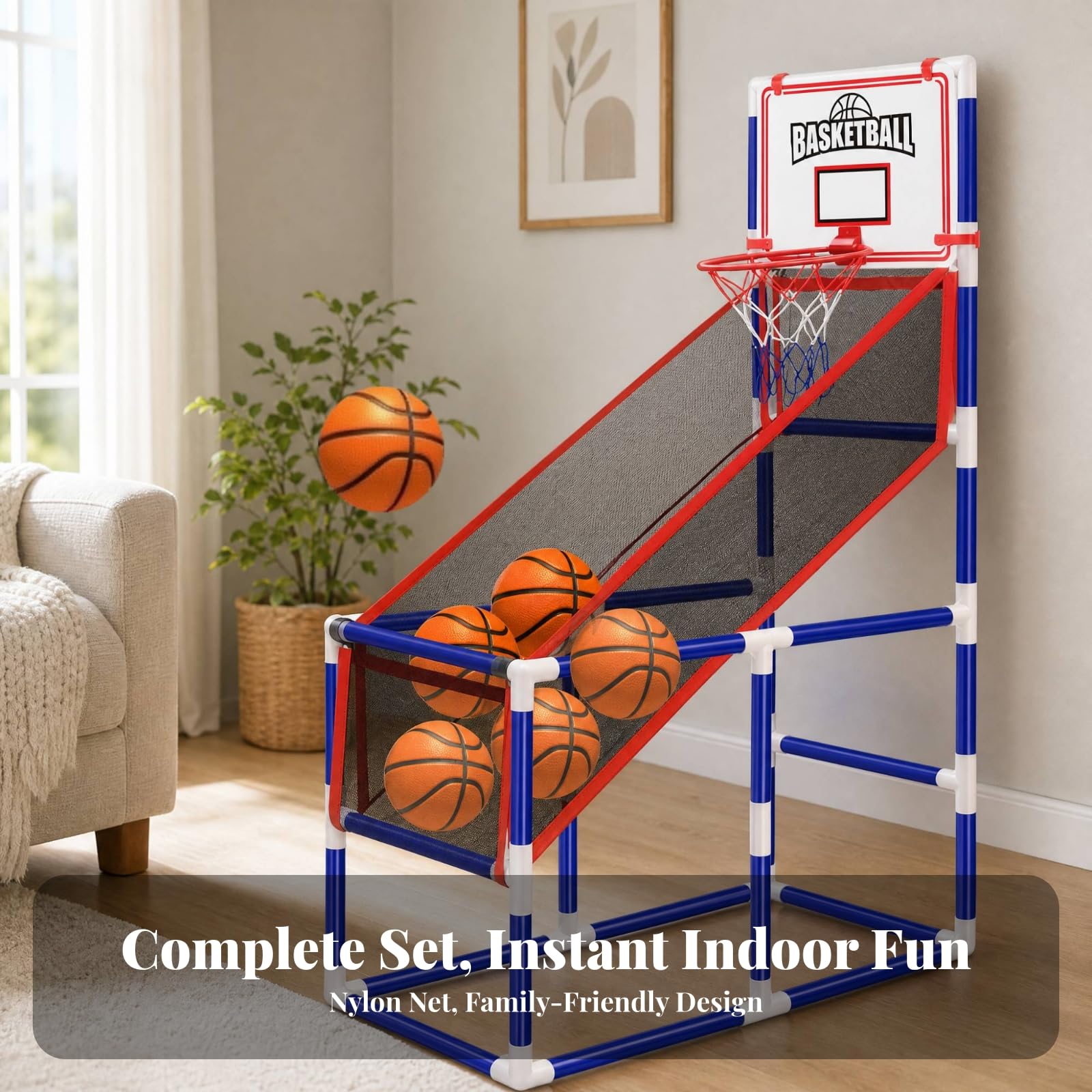 Harilla Set Baloncesto con Bomba Inflado | Diseño Compacto para Espacios Pequeños, Baloncesto con Soporte Inpendiente, Acuado para Niños