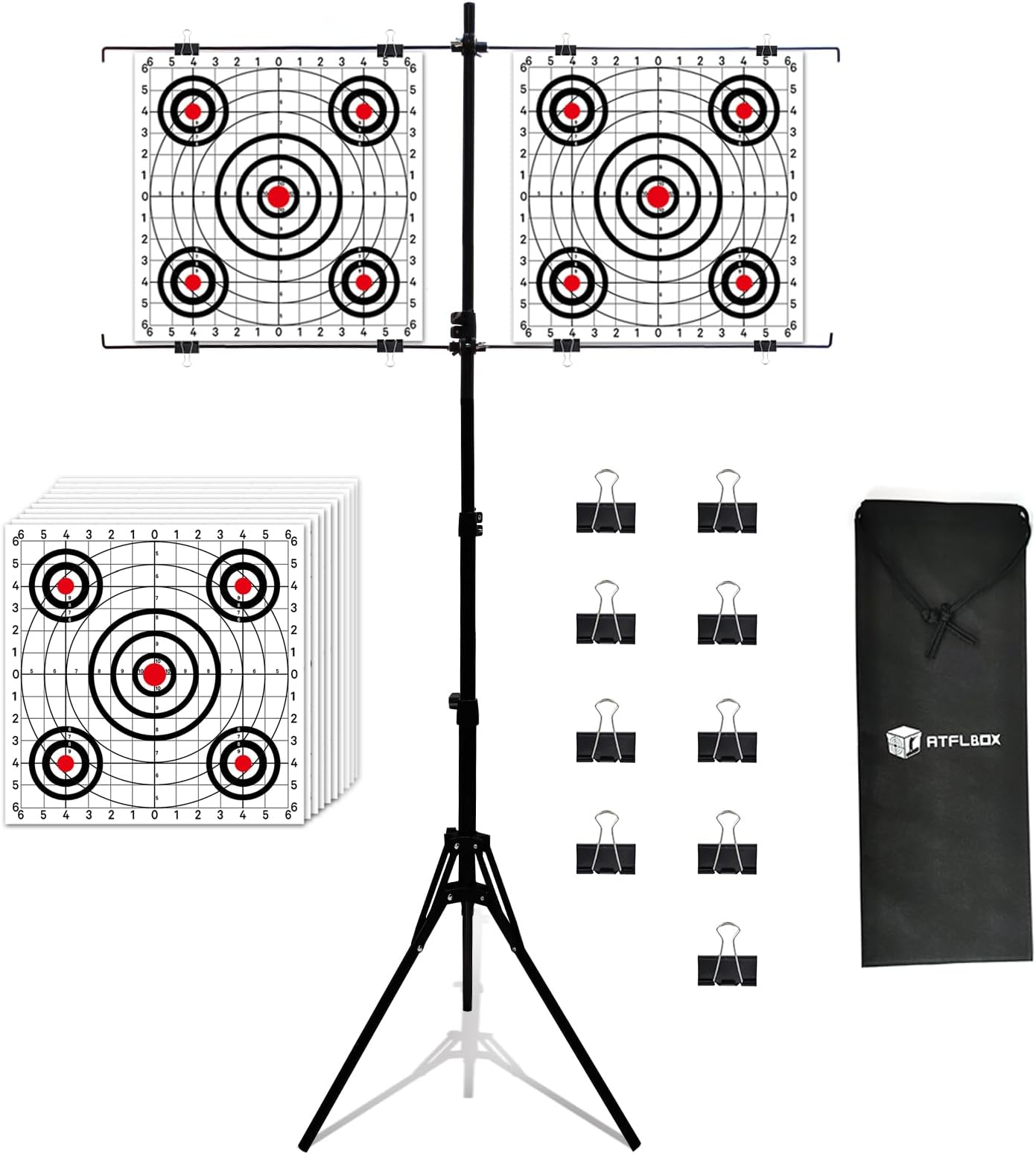 Atflbox Adjustable Paper Target Holder with 10pcs Target Papers for Outdoor, Paper Targets Stand for BB Gun, Airsoft, Airgun Backyard Shooting Practice