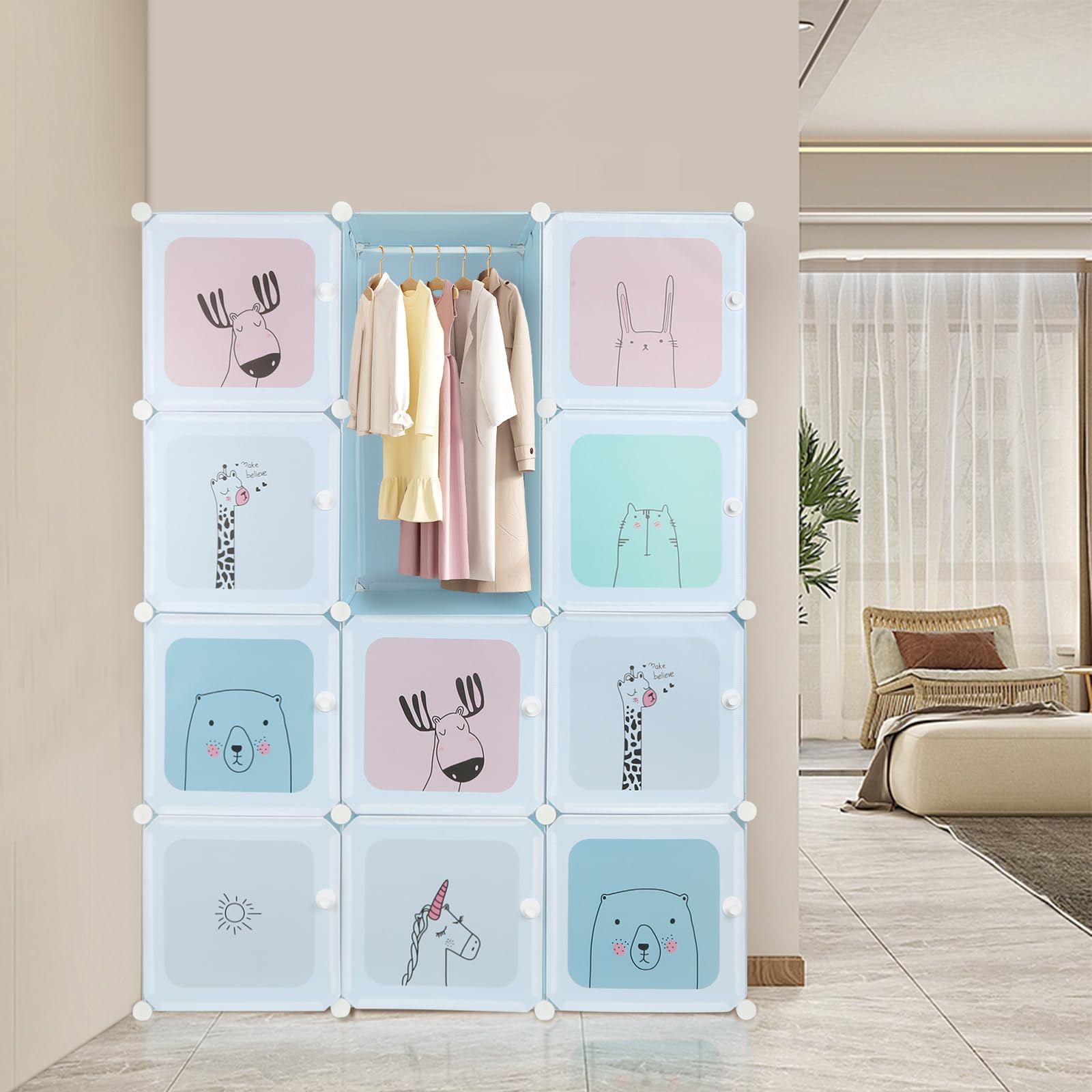 HUOLE Armario Modular para Colgar Ropa, Armario de Almacenaje de Ropa, Fácil Montaje,Cubo más Profundo