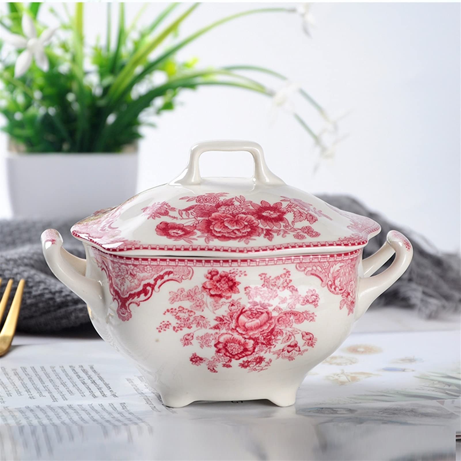 Sucrier avec couvercle sucrier 10 Oz Sugar Pot - Sucrier couvert Pot à sucre vintage en porcelaine avec couvercle et poignées