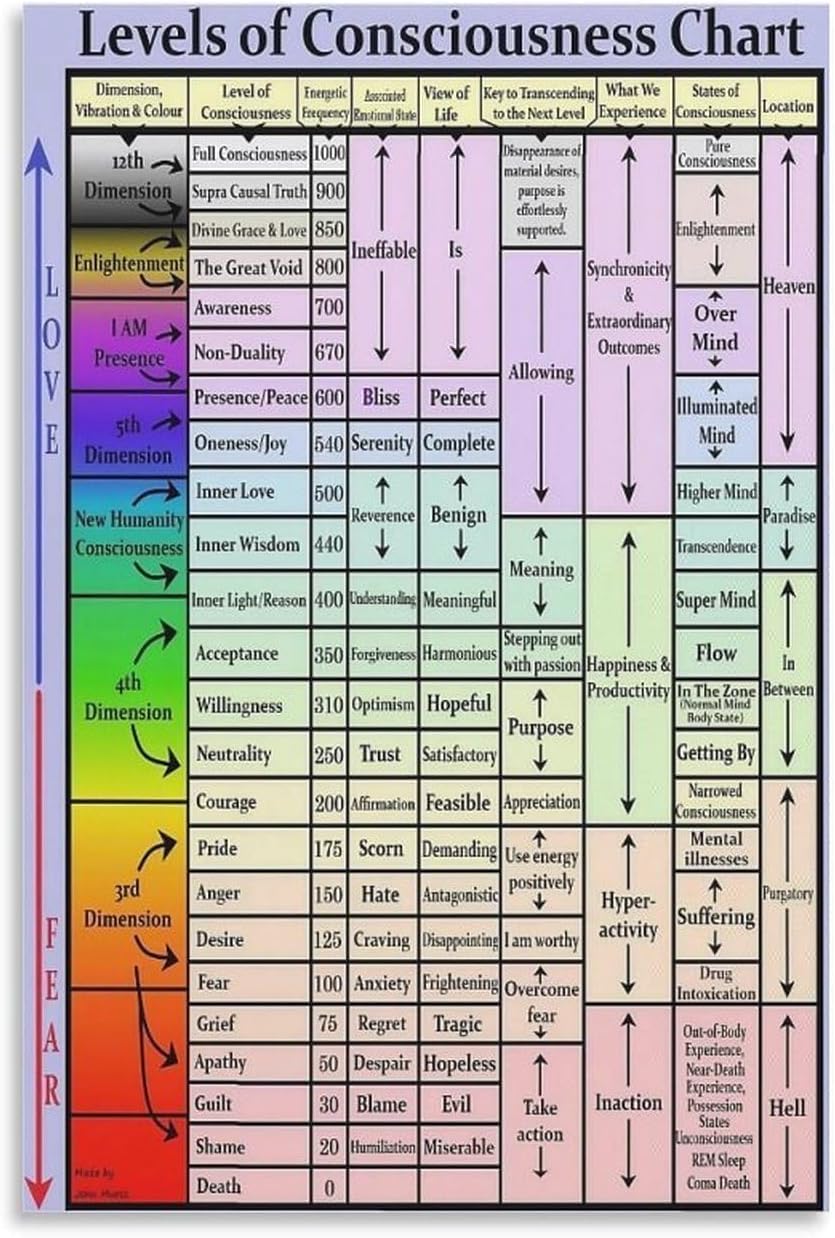 TFZQm Levels of Consciousness Infographic Poster Metal Tin Sign Wall Art Posters for Room Aesthetic and Decor Posters for Living Room Bedroom Restroom Office Decor 8x12 inch