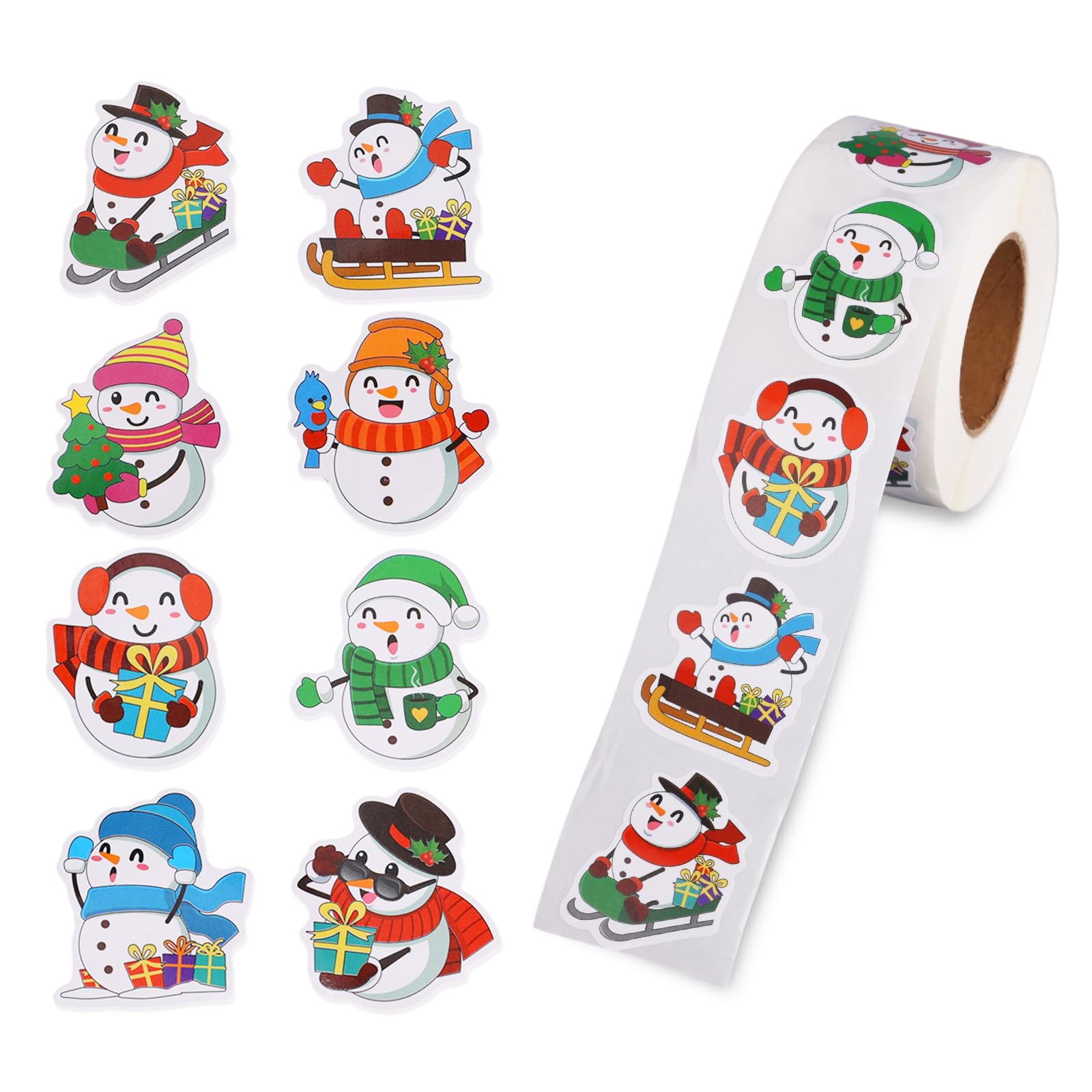 500pcs Snowman Stickers, Cute Christmas Sticker Roll Winter Holiday Seal Labels for Envelopes Gifts Tag Greeting Card Party Decorations