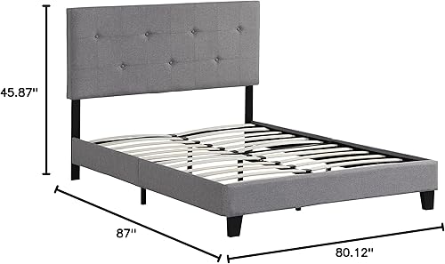 Miniatura 2 de Base de cama tamaño King, moderna cama tapizada con cabecero, base de cama pesada con soporte de listones de madera, fácil montaje, no necesita