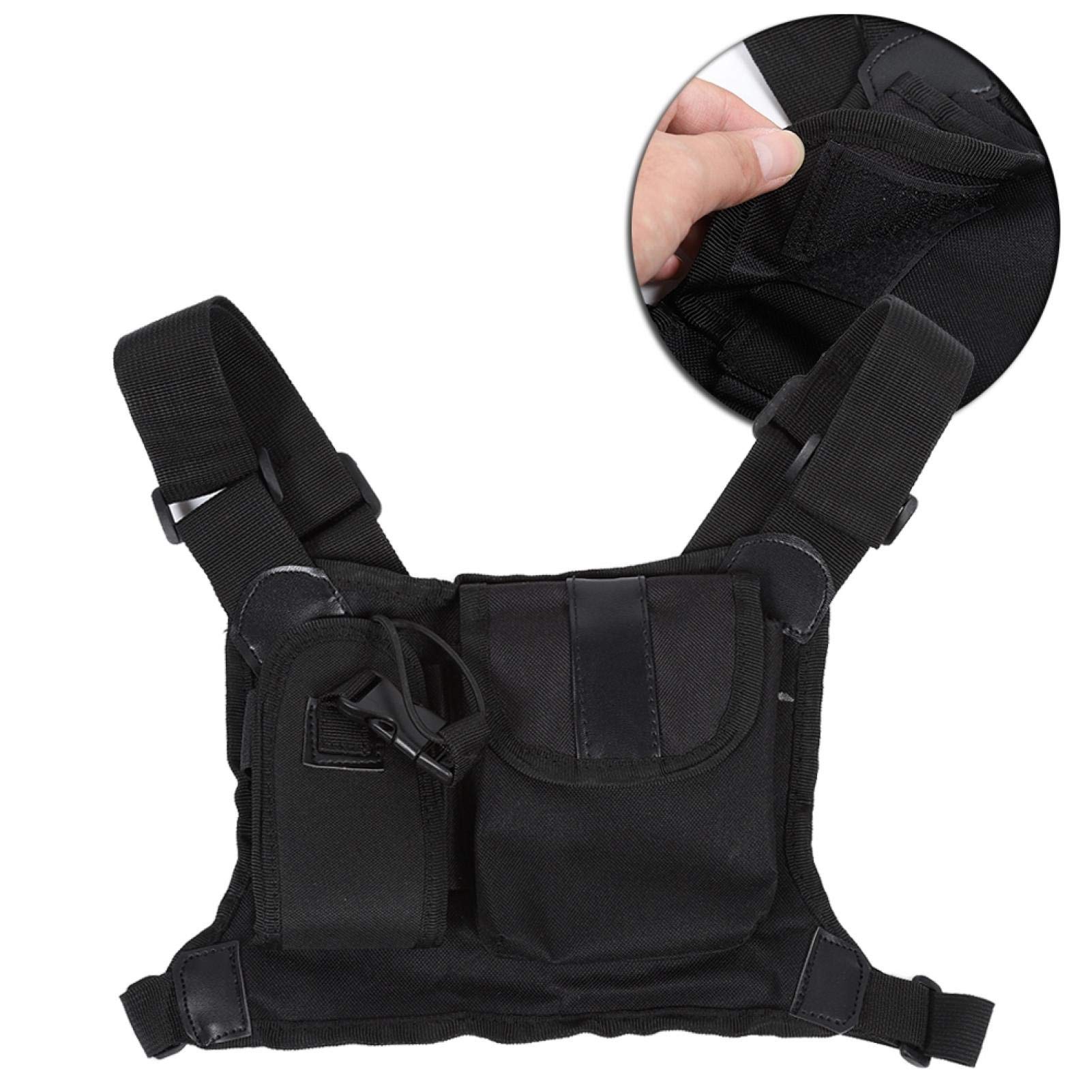Sac Poitrine Tactique - Porte Radio, Nylon Noir, Réglable - Pour Chantier, Atelier, Randonnée, Survivalisme - Compatible Talkies-walkies GP340, UV-5R